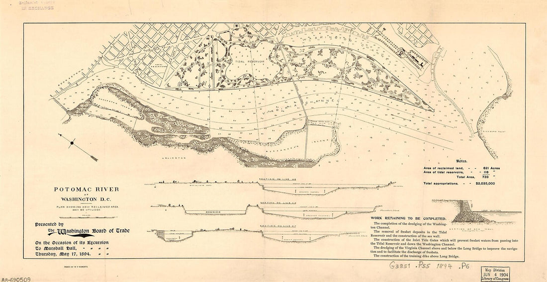 This old map of Potomac River at Washington D.C., Plan Showing How Reclaimed Area May Be Utilized from 1894 was created by Washington Board of Trade in 1894
