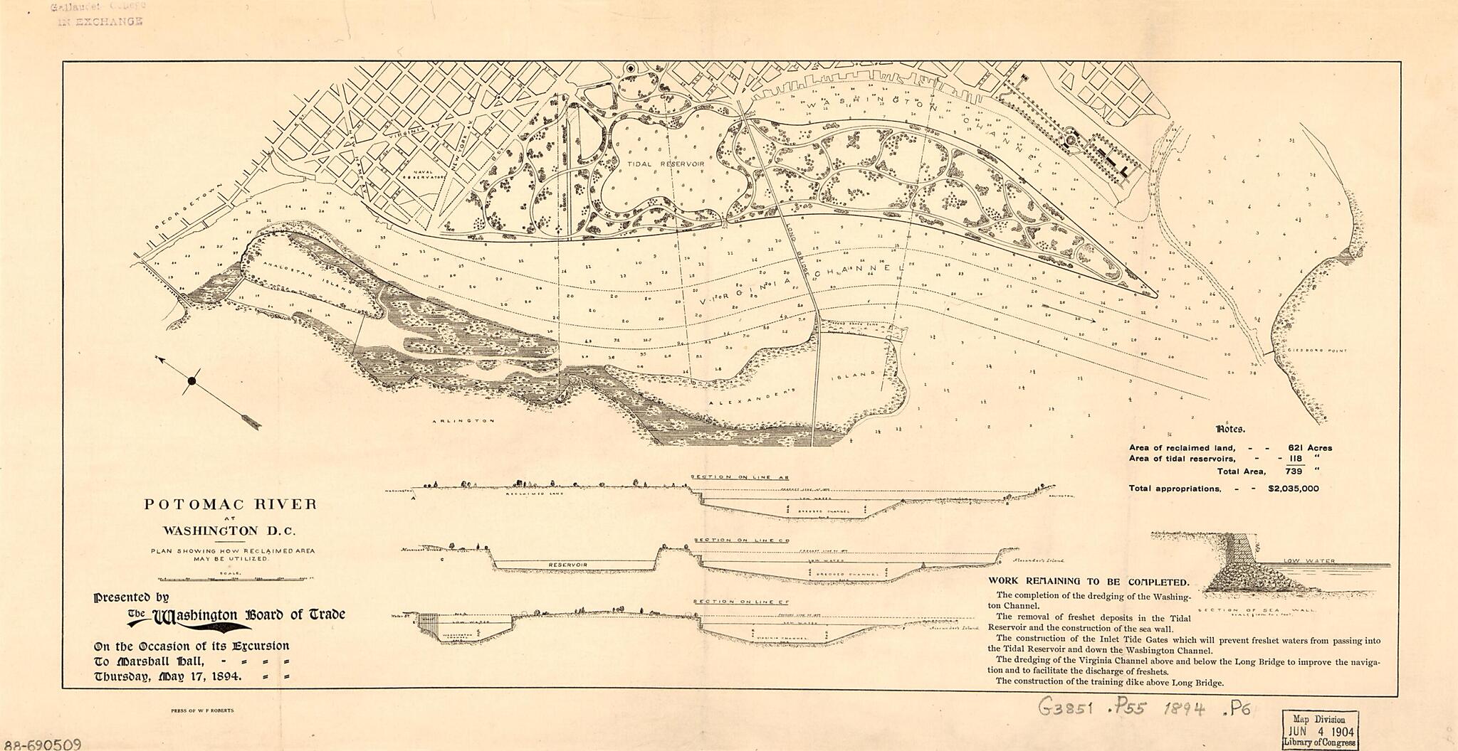 This old map of Potomac River at Washington D.C., Plan Showing How Reclaimed Area May Be Utilized from 1894 was created by Washington Board of Trade in 1894