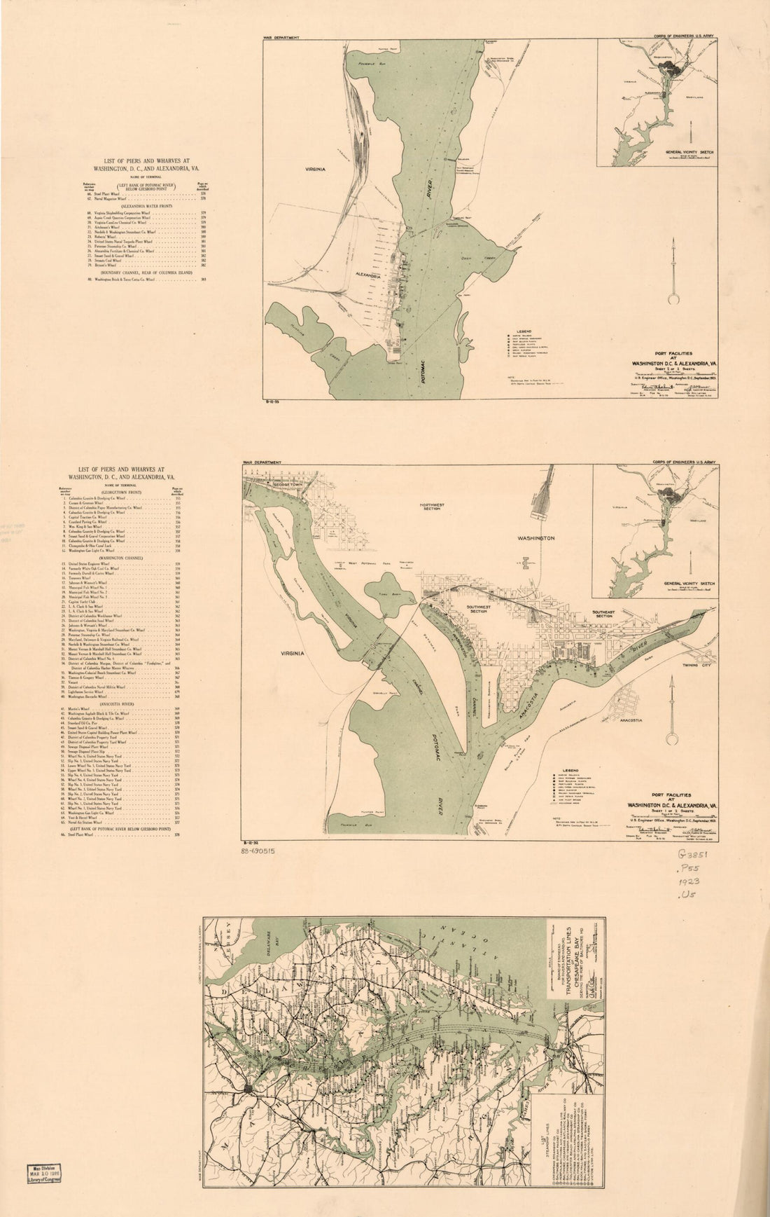 This old map of Port Facilities at Washington D.C. & Alexandria, Va from 1923 was created by Edwin A. Schmitt, United States. Army. Corps of Engineers. Washington District, United States. Board of Engineers for Rivers and Harbors in 1923