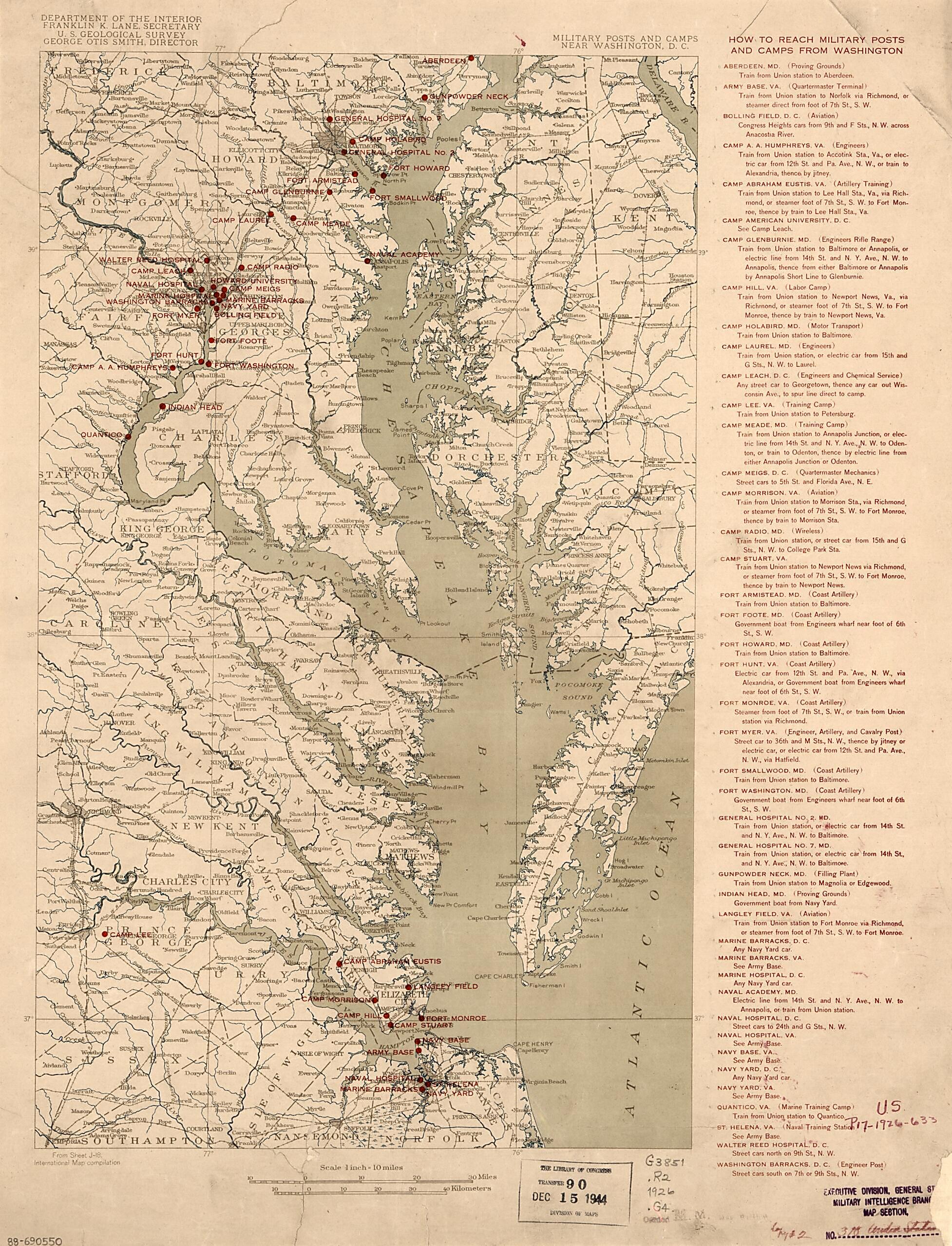 This old map of Military Posts and Camps Near Washington, D.C from 1926 was created by Geological Survey (U.S.) in 1926