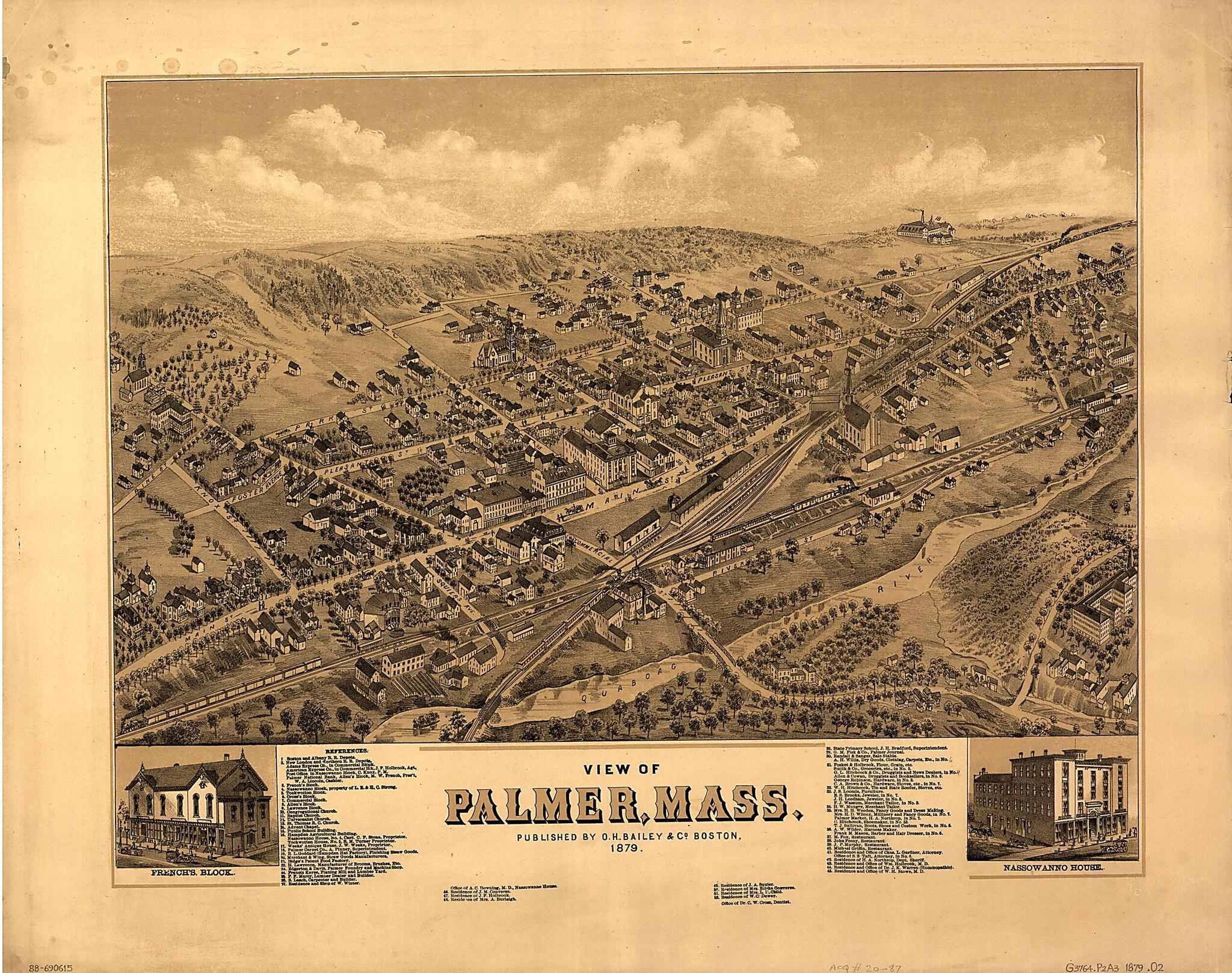 This old map of View of Palmer, Massachusetts from 1879 was created by O.H. Bailey & Co in 1879