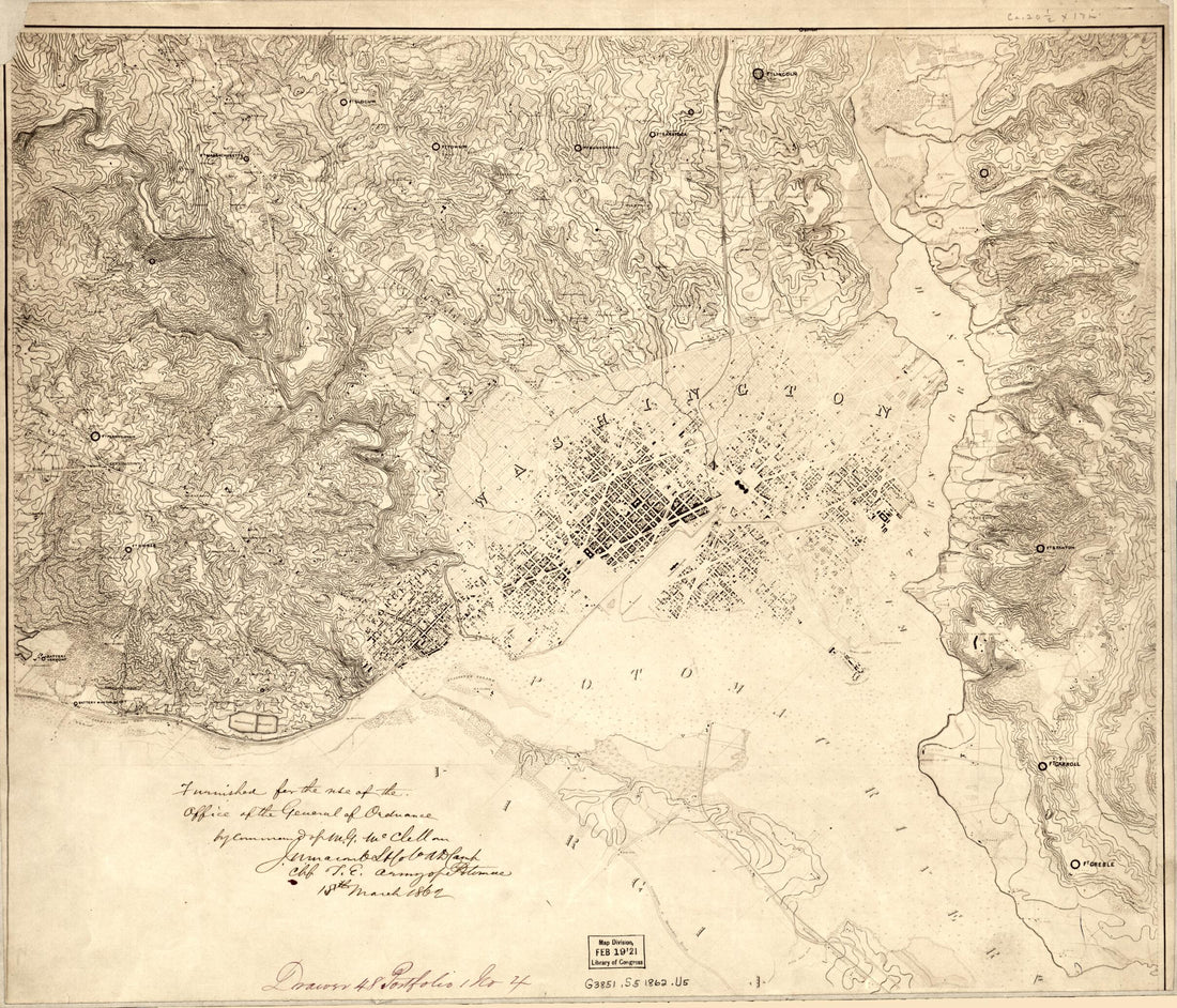 This old map of Map of the Fortifications Within the District of Columbia from 1862 was created by George B. (George Brinton) McClellan, United States. Army of the Potomac in 1862