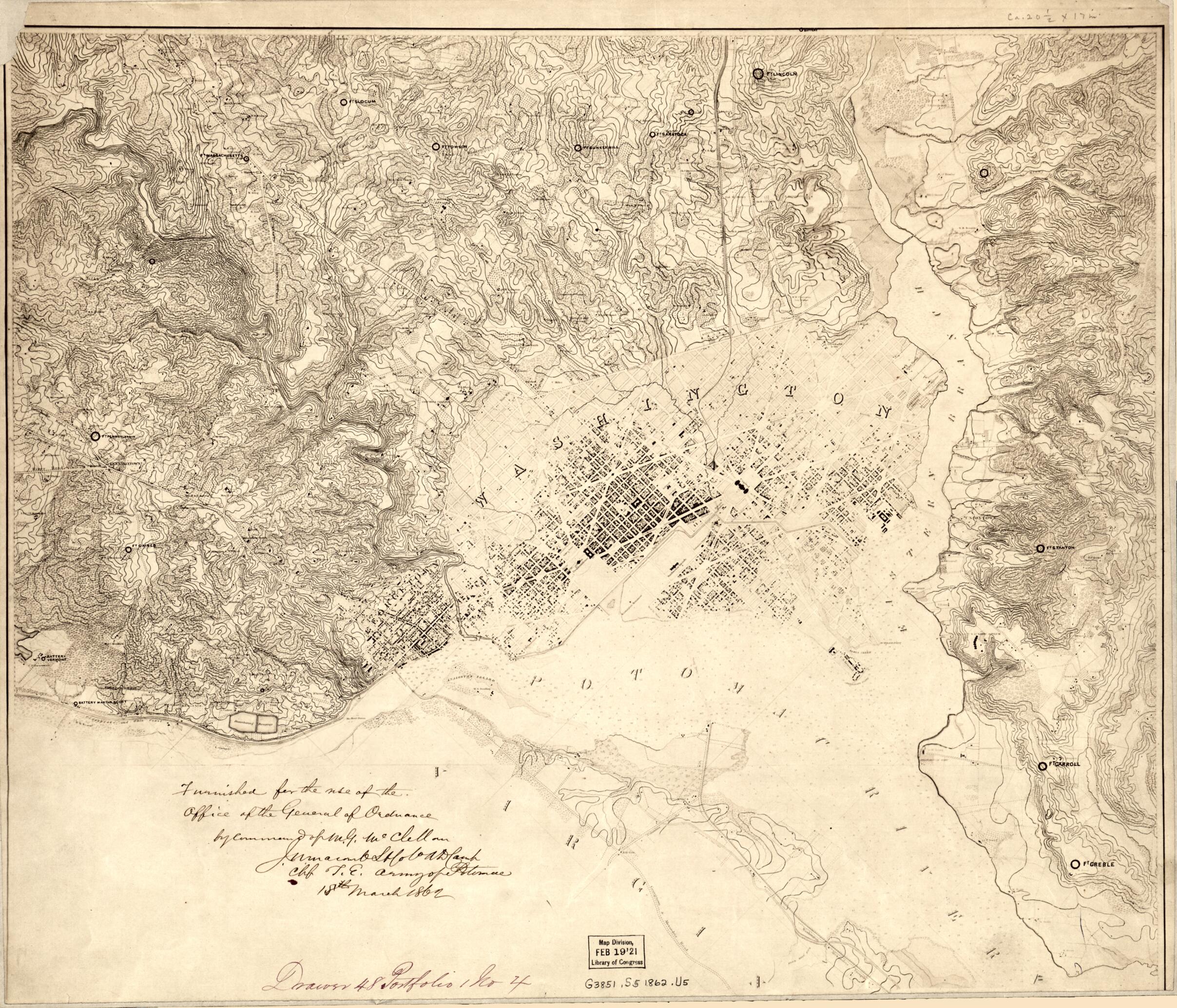 This old map of Map of the Fortifications Within the District of Columbia from 1862 was created by George B. (George Brinton) McClellan, United States. Army of the Potomac in 1862