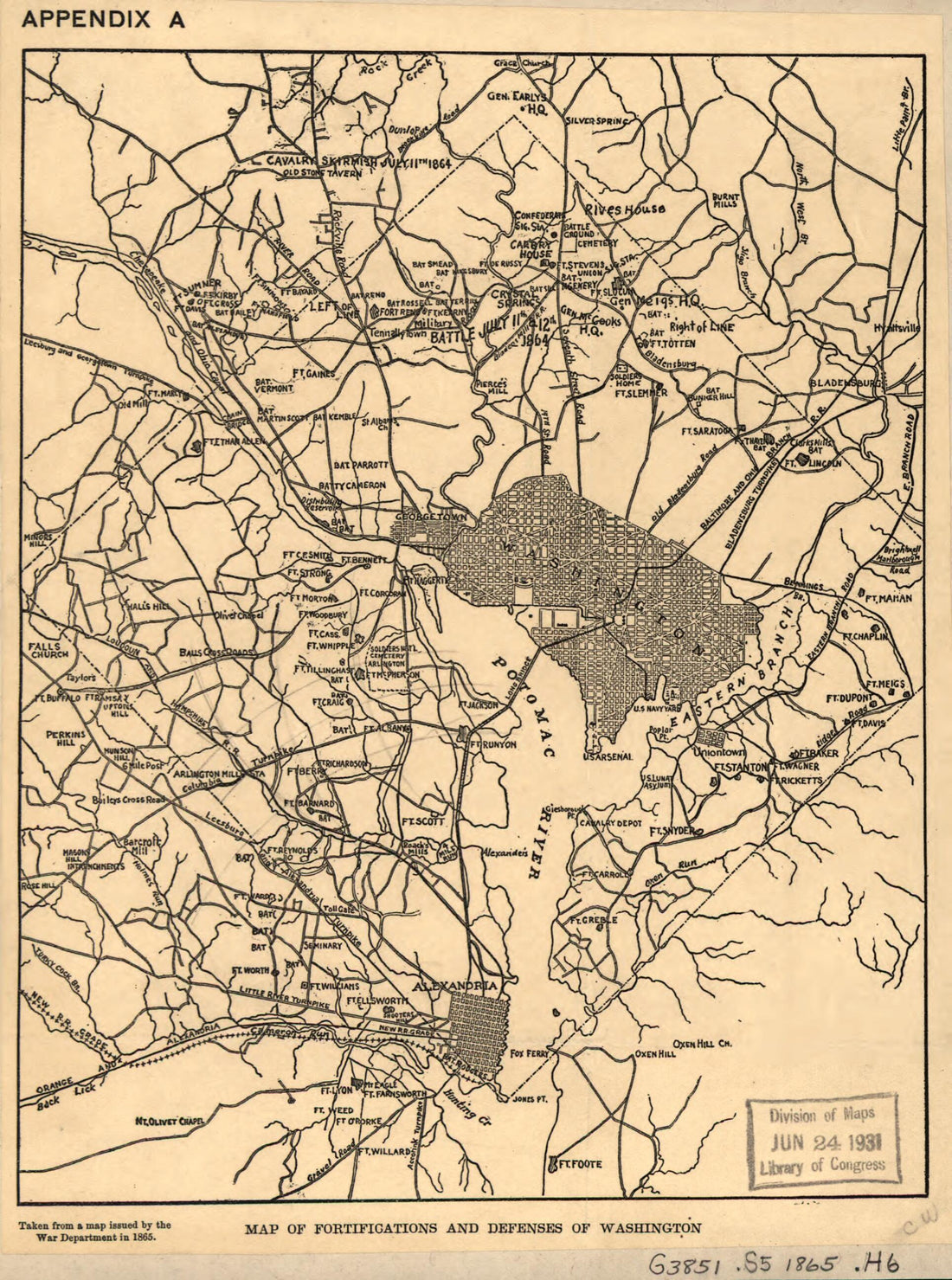 This old map of Map of Fortifications and Defenses of Washington from 1865 was created by R. A. Hodasevich, United States. War Department in 1865