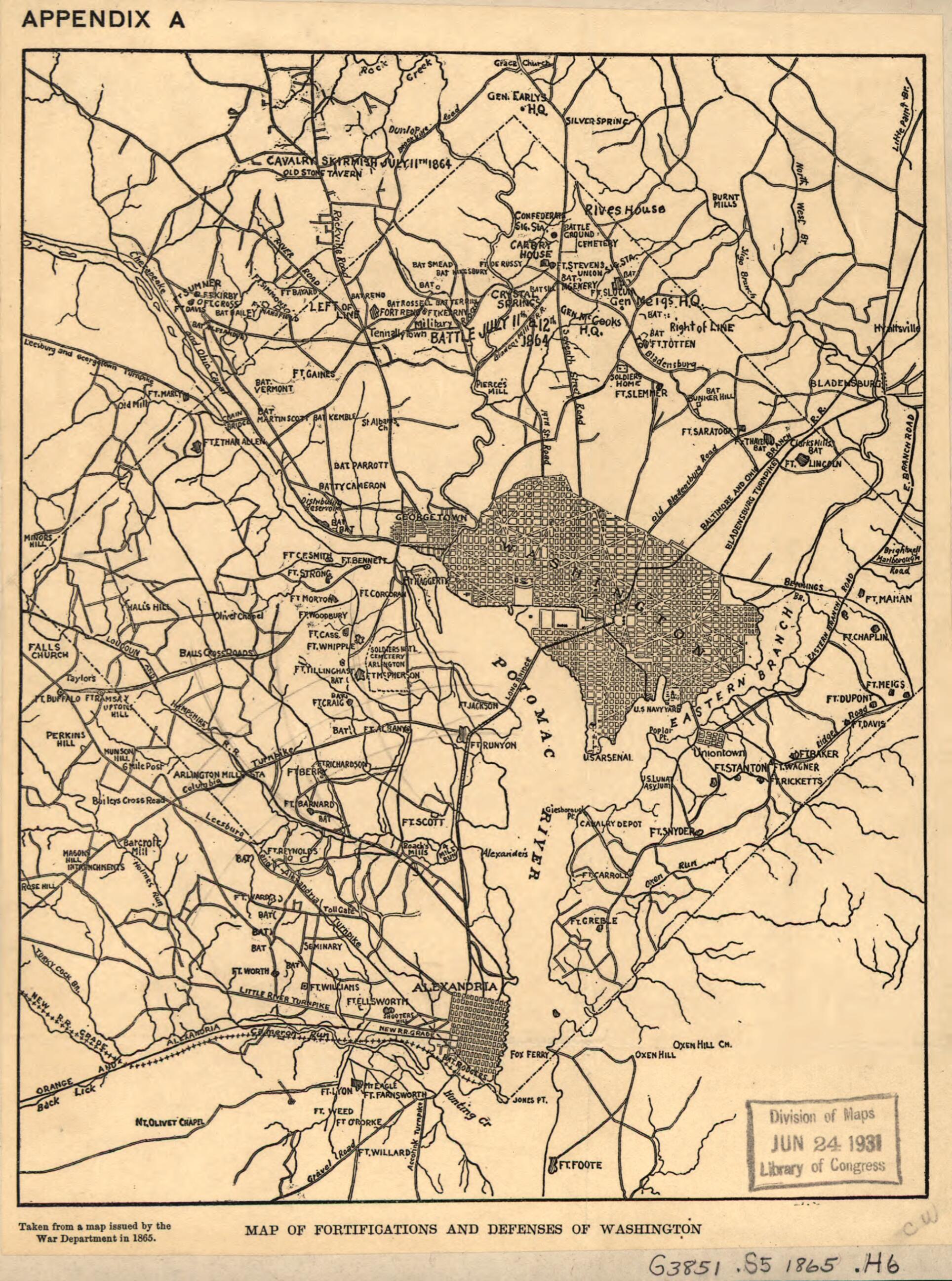 This old map of Map of Fortifications and Defenses of Washington from 1865 was created by R. A. Hodasevich, United States. War Department in 1865