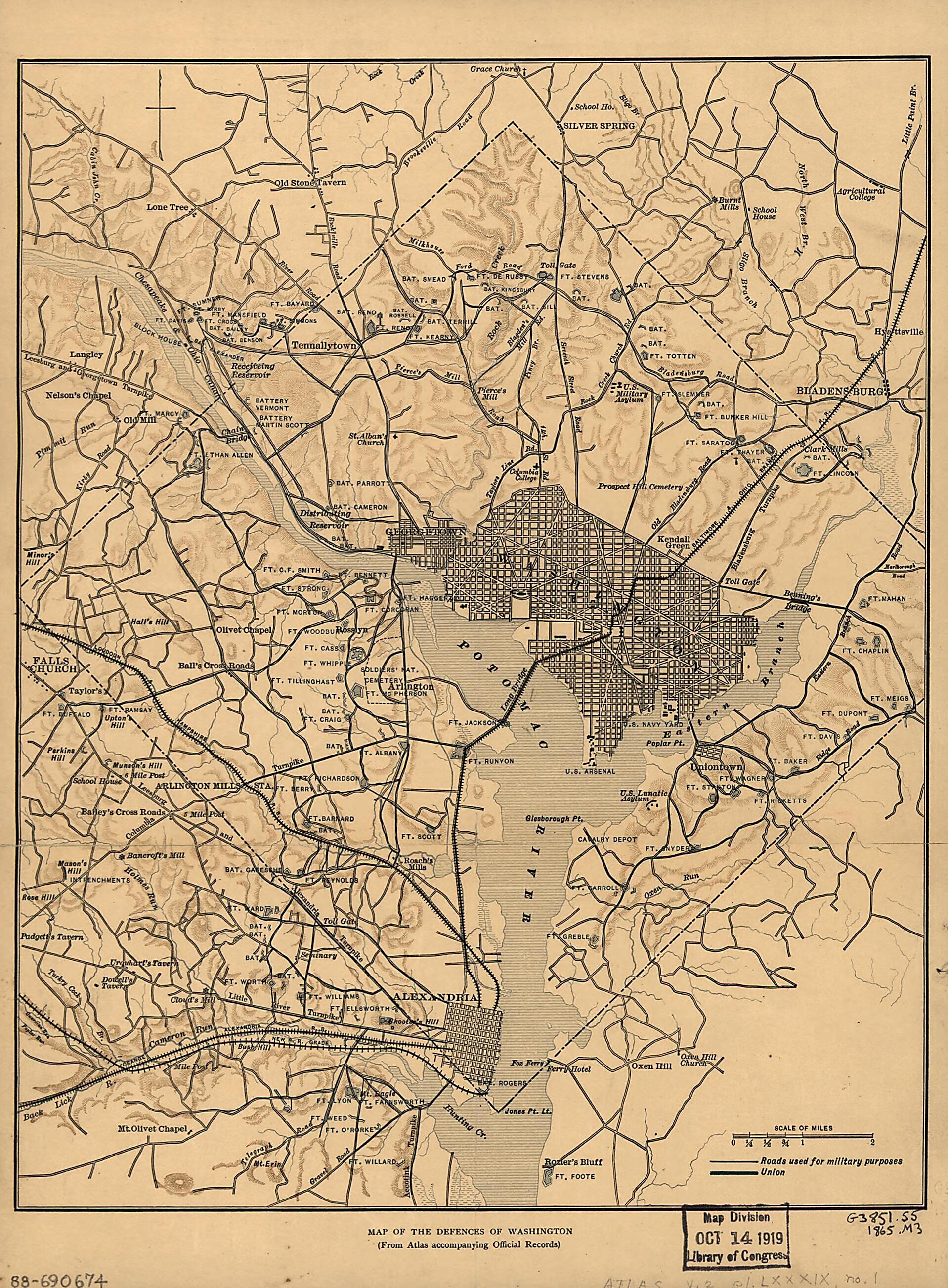 This old map of Map of the Defences of Washington from 1865 was created by in 1865