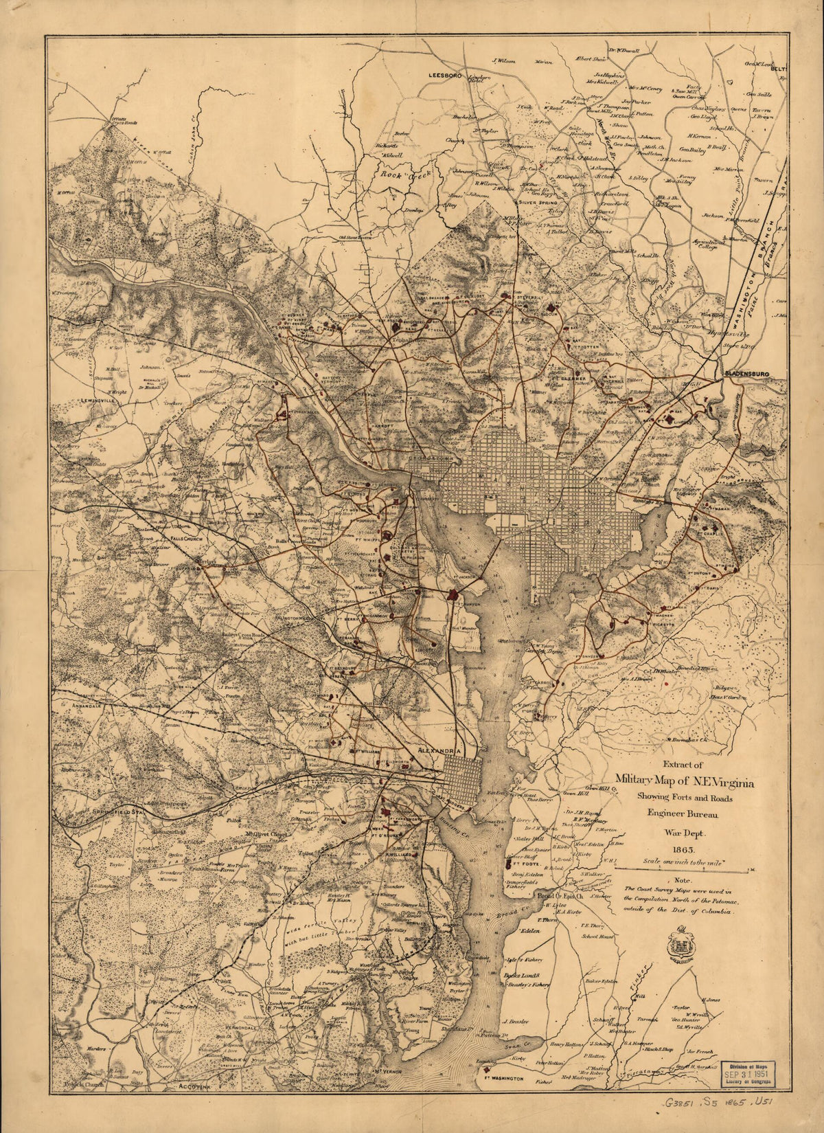 Extract of Military Map of N.E. Virginia Showing Forts and Roads 1865 by Relic Map Company