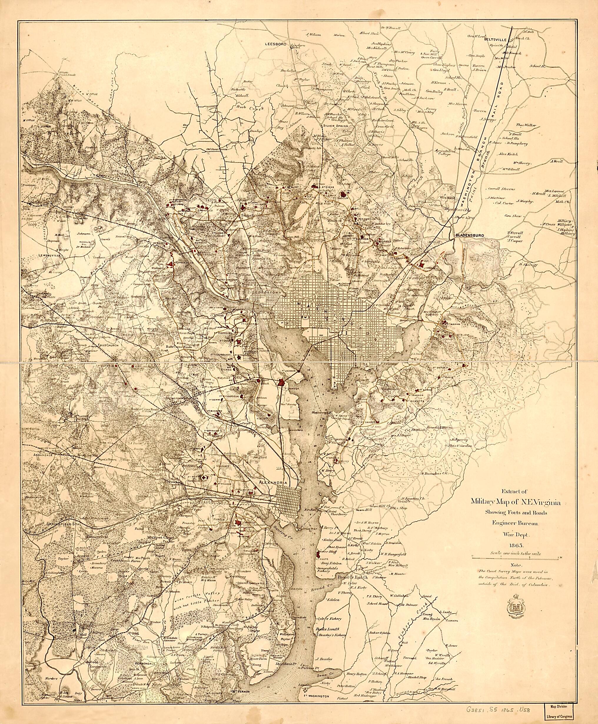 This old map of Extract of Military Map of N.E. Virginia Showing Forts and Roads from 1865 was created by United States. War Department. Engineer Bureau in 1865