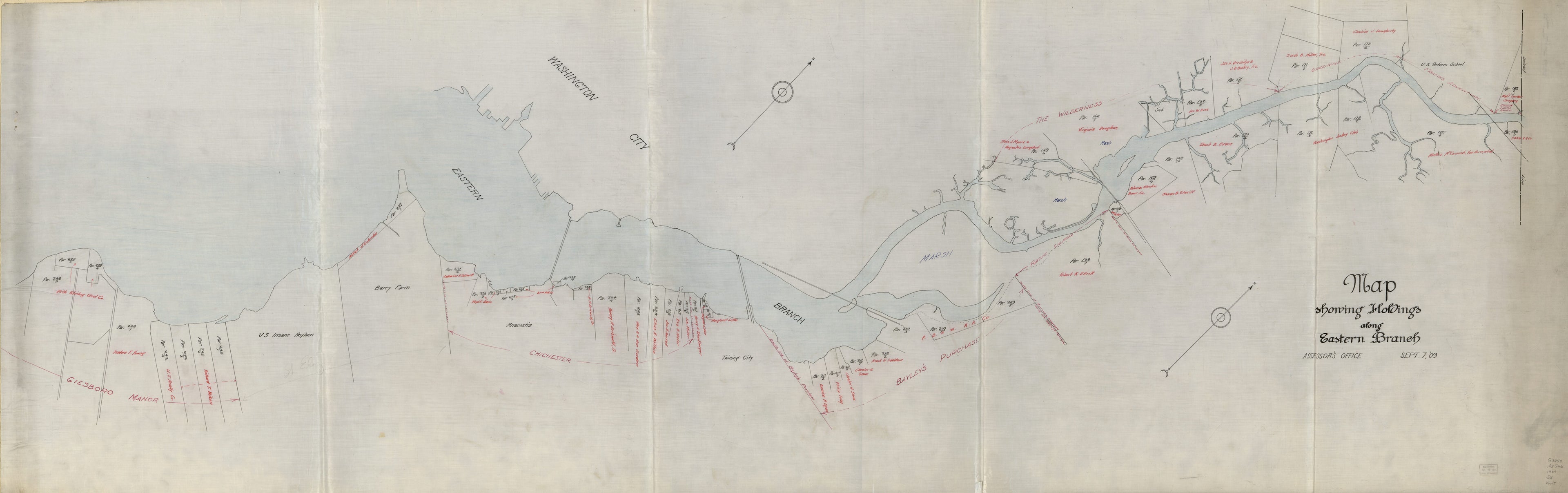 This old map of Map Showing Holdings Along Eastern Branch from 1909 was created by District of Columbia. Assessor&