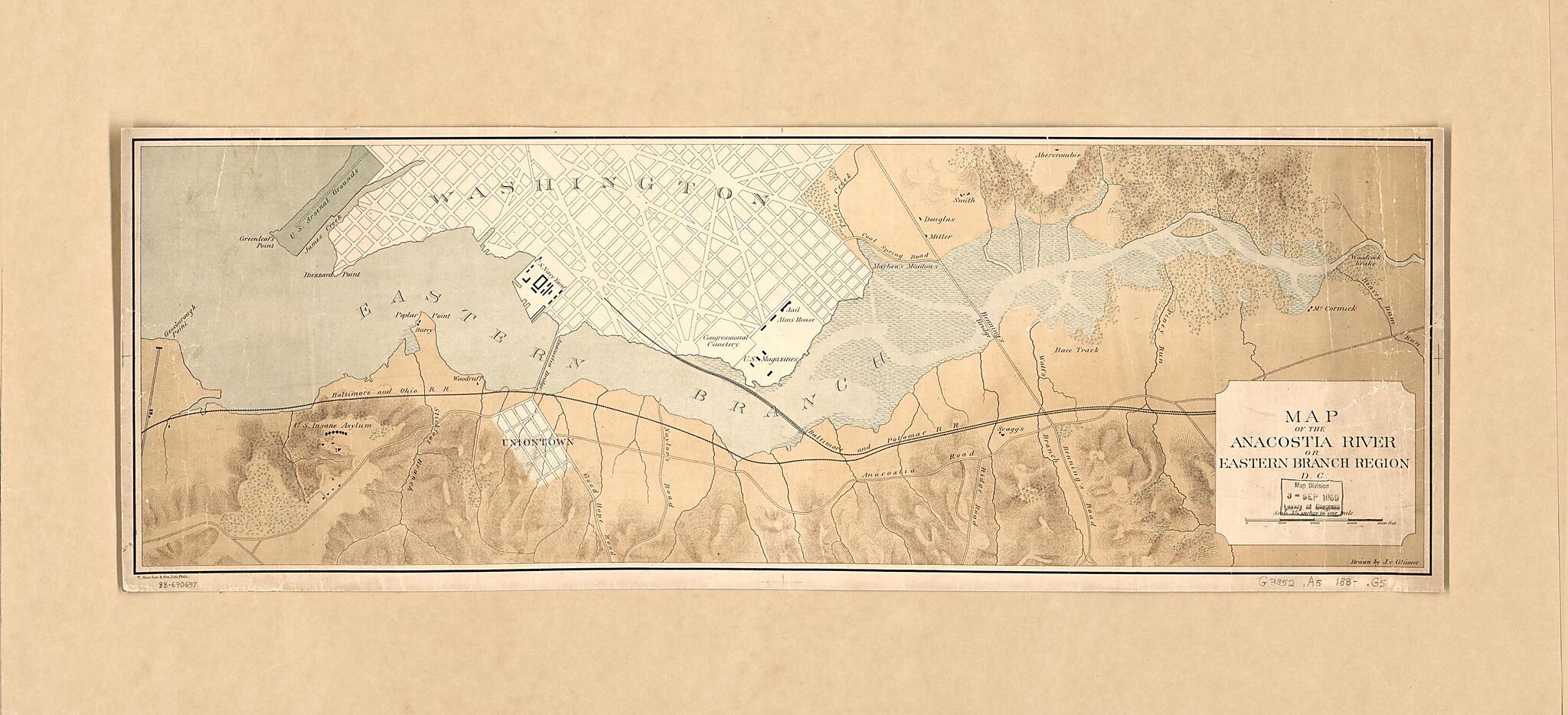 This old map of Map of the Anacostia River Or Eastern Branch Region D.C from 1880 was created by J. V. Glümer, T. Sinclair & Son in 1880