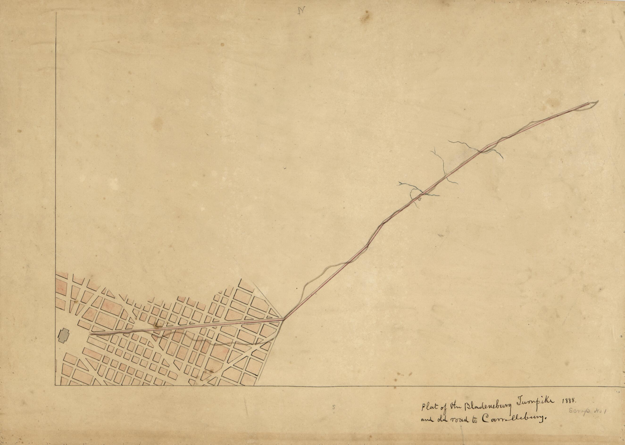 This old map of Plat of the Bladensburg Turnpike and Old Road to Carrollsburg from 1888 was created by Association of the Oldest Inhabitants of the District of Columbia in 1888