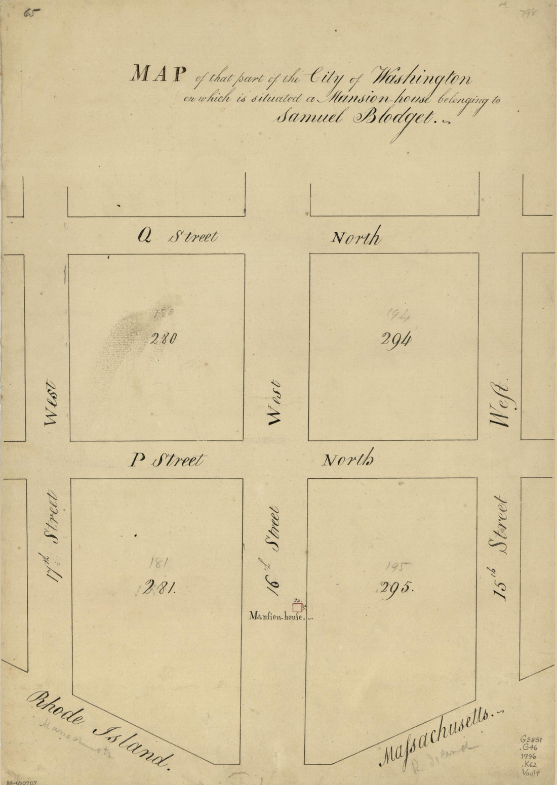 This old map of House Belonging to Samuel Blodget from 1796 was created by N. (Nicholas) King in 1796