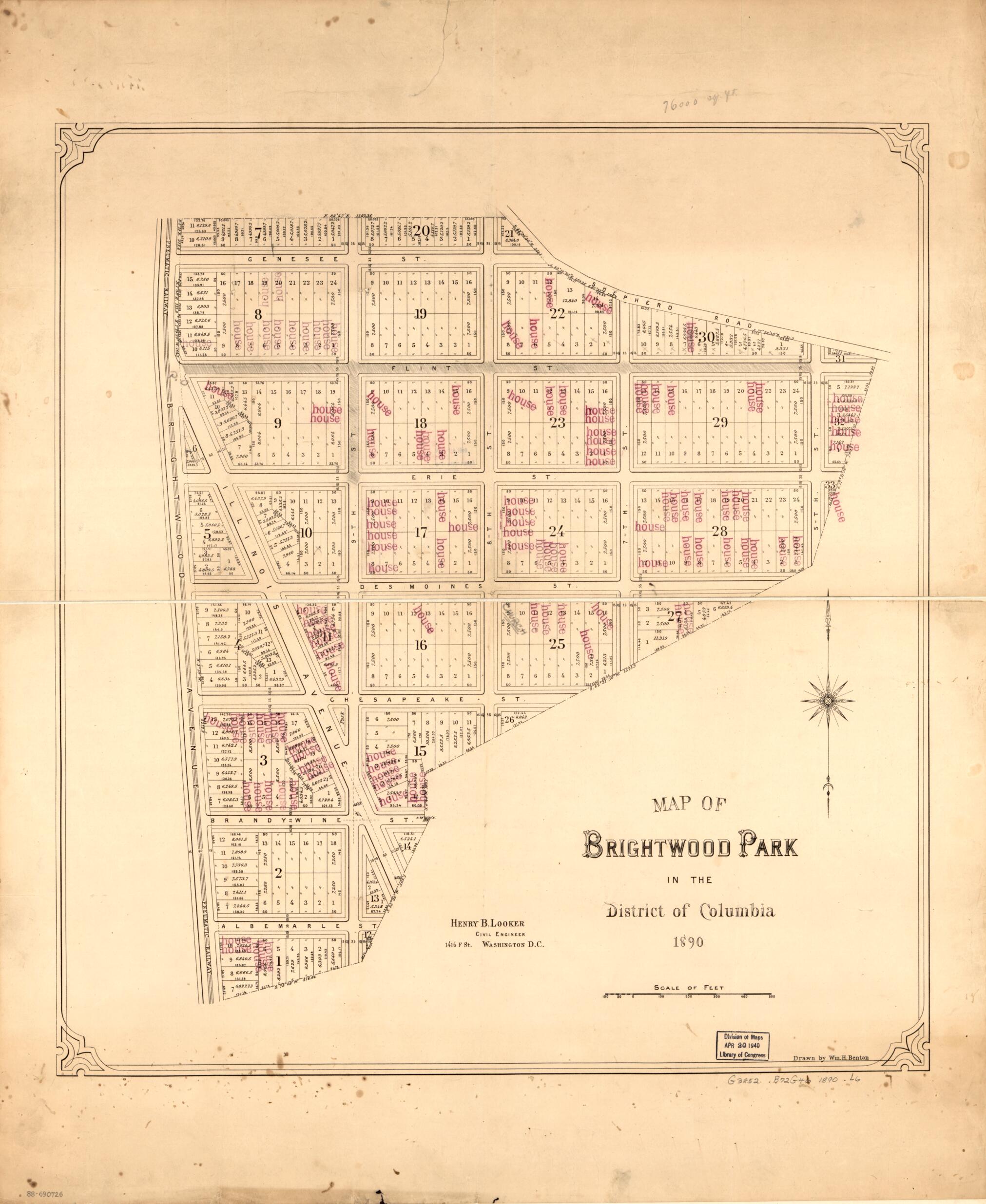 This old map of Map of Brightwood Park In the District of Columbia : from 1890 was created by Wm. H. (William H.) Benton, Henry B. Looker in 1890