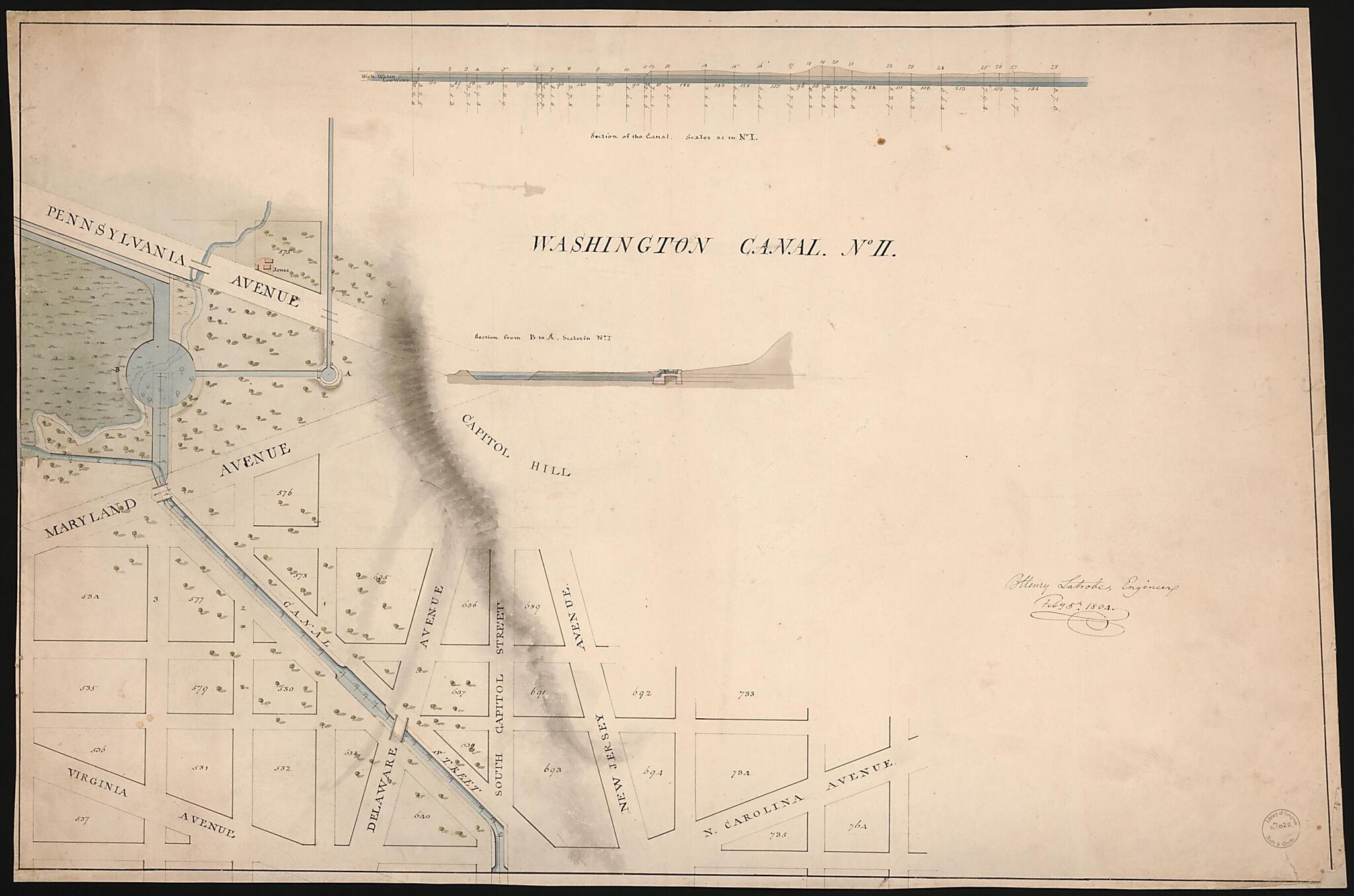 This old map of Plan of the Washington Canal : No. I from 1804 was created by Benjamin Henry Latrobe in 1804