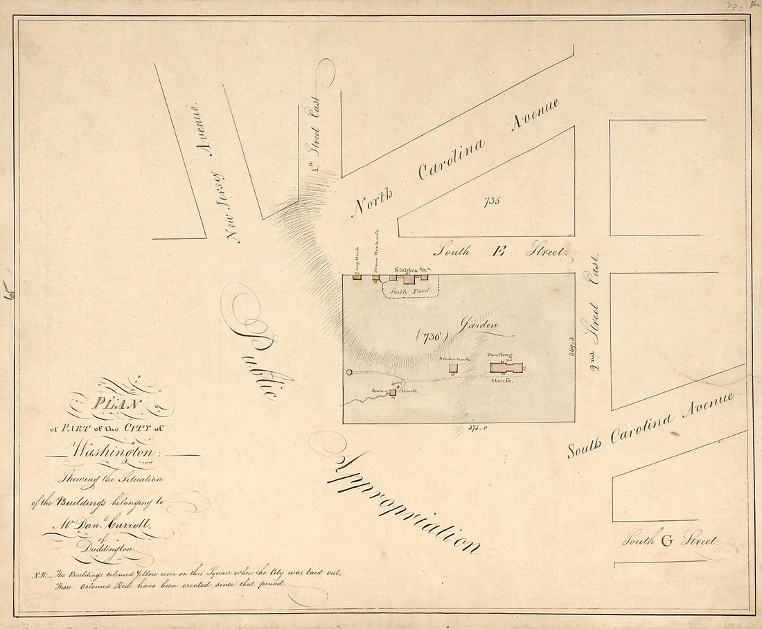 This old map of Plan of Part of the City of Washington Shewing the Situation of the Buildings Belonging to Mr. Dan&