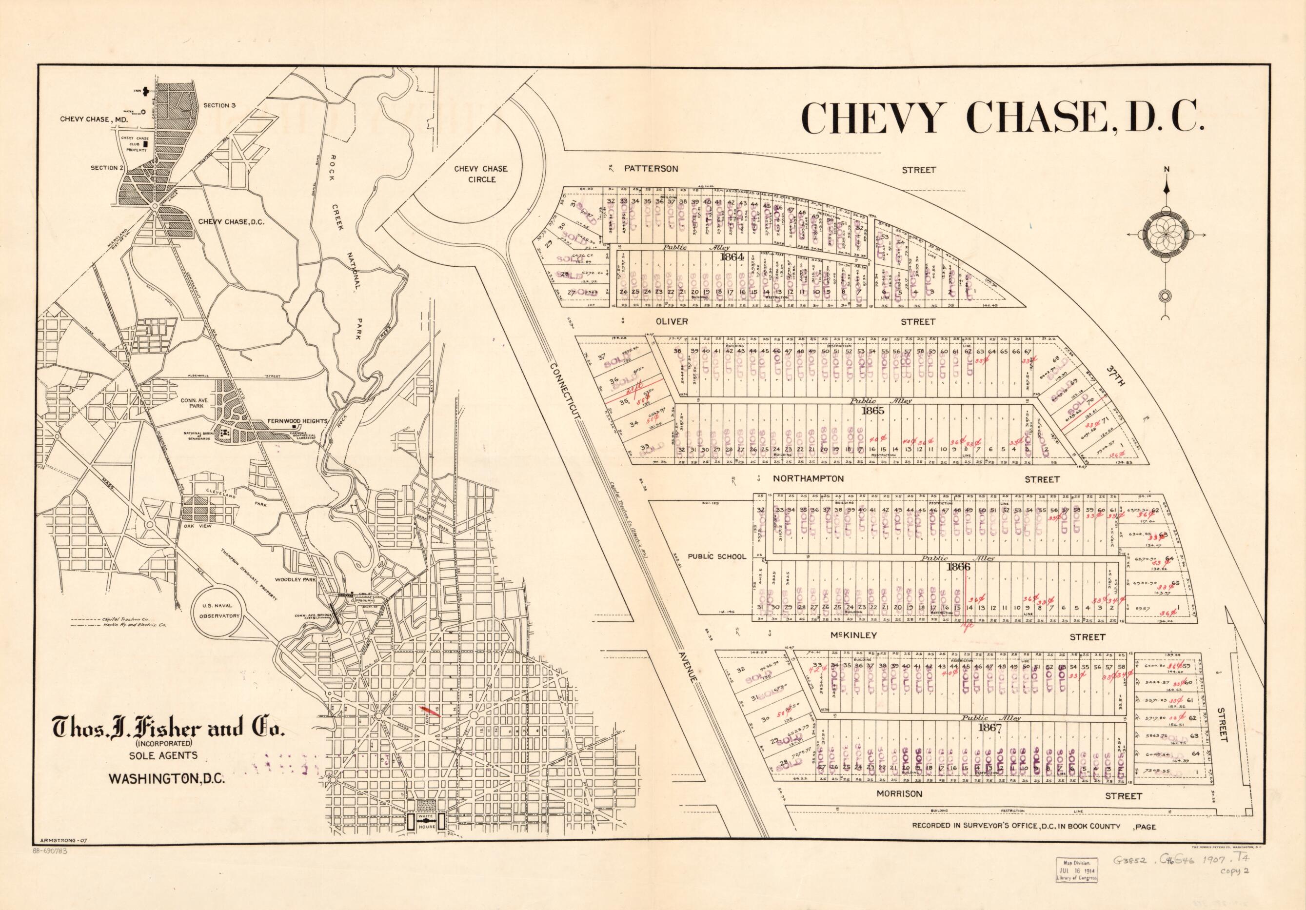 This old map of Chevy Chase, D.C from 1907 was created by Armstrong, Thos. J. Fisher and Co in 1907