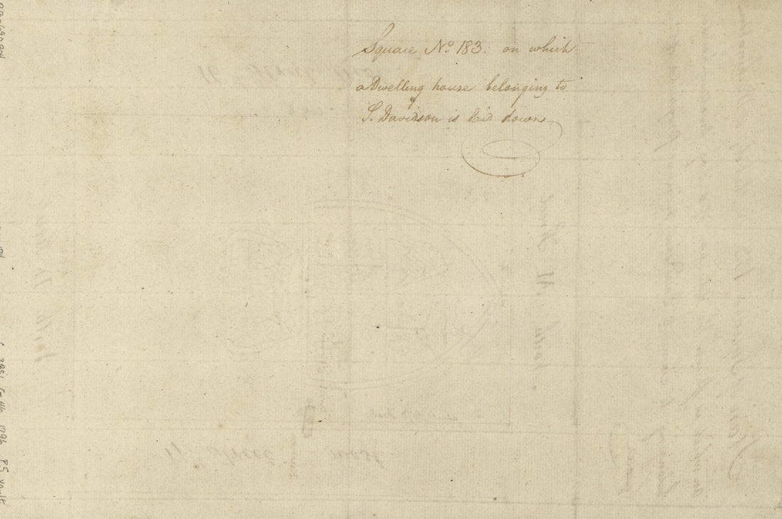 This old map of Plan of Square 183 In the City of Washington On Which Is Shewn the Situation of a Log Dwelling House Belonging to Samuel Davidson, Original Proprietor of the Square from 1796 was created by N. (Nicholas) King in 1796
