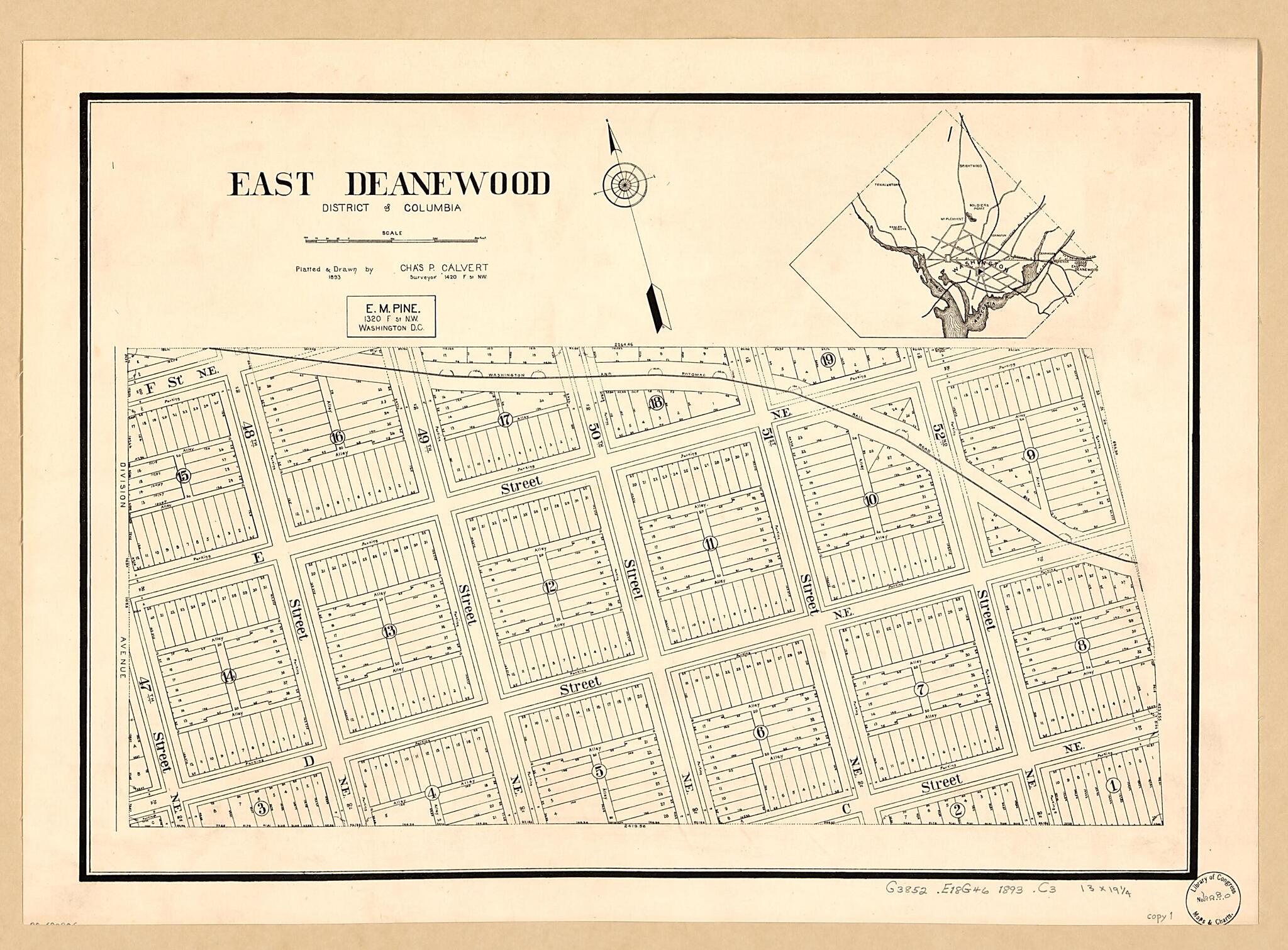 This old map of East Deanewood, District of Colubmia from 1893 was created by Chas. P. (Charles P.) Calvert, E. M. Pine in 1893