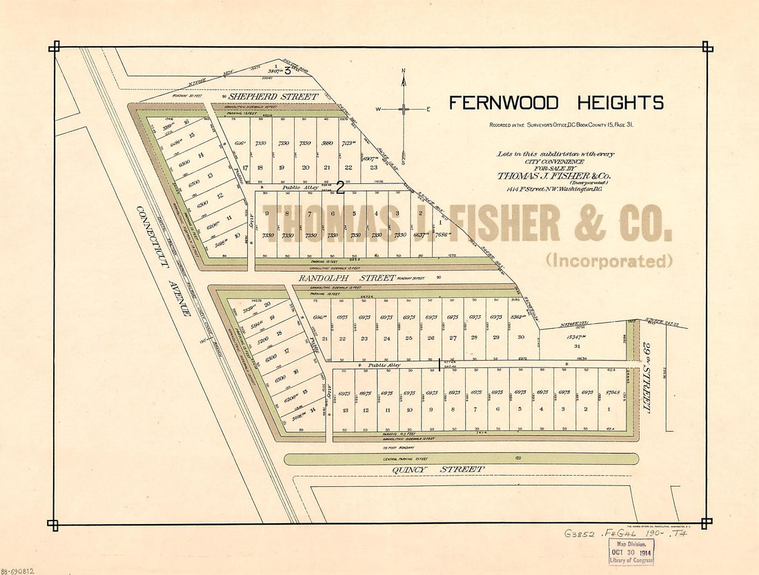 This old map of Fernwood Heights : Washington D.C. from 1900 was created by Thos. J. Fisher and Co in 1900
