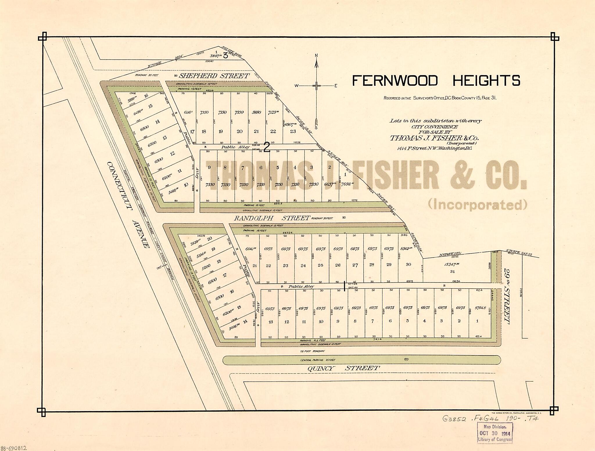 This old map of Fernwood Heights : Washington D.C. from 1900 was created by Thos. J. Fisher and Co in 1900