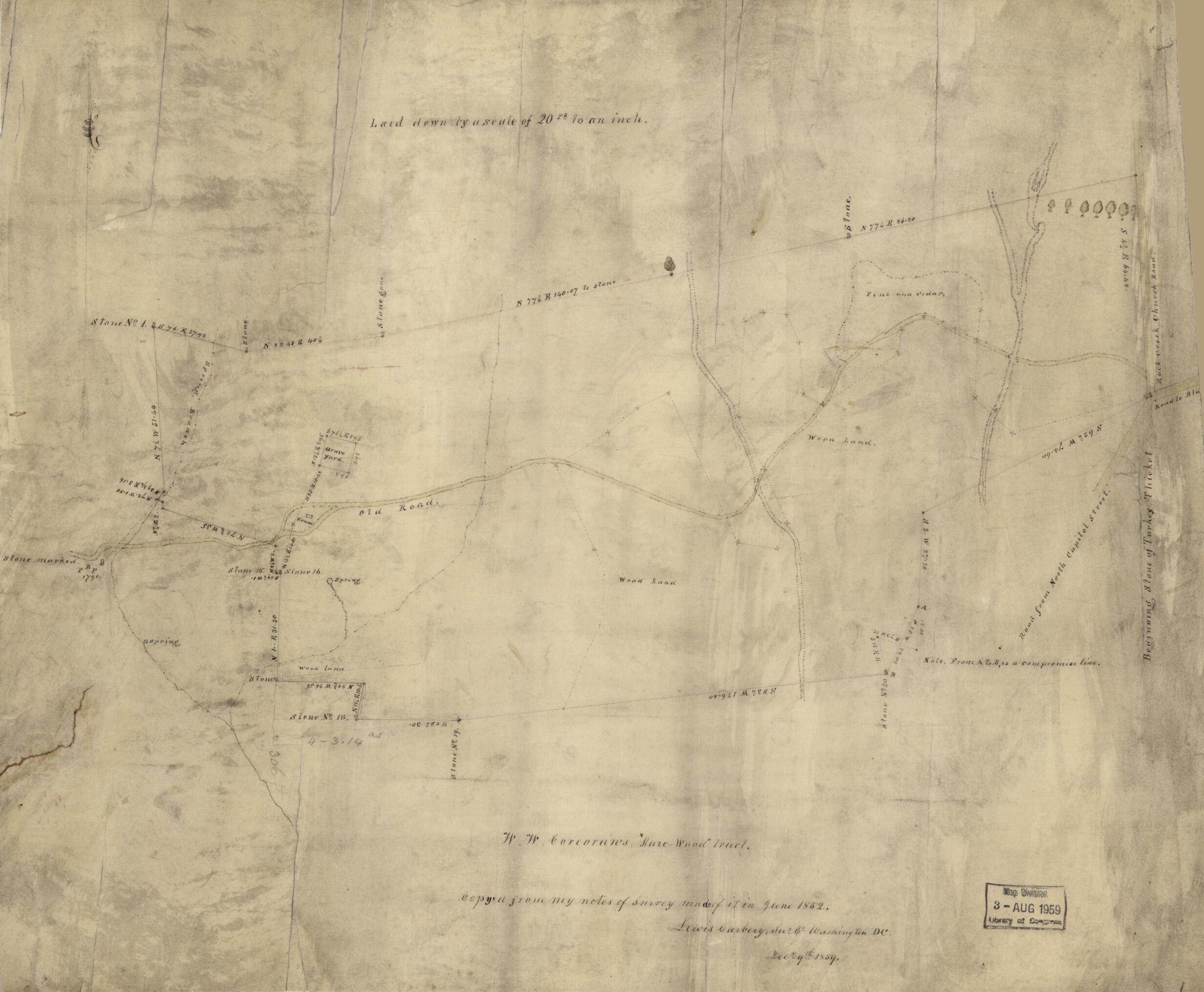 This old map of Wood Tract : part of Washington D.C. from 1852 was created by Lewis Carbery, W. W. (William Wilson) Corcoran, District of Columbia. Office of the Surveyor in 1852