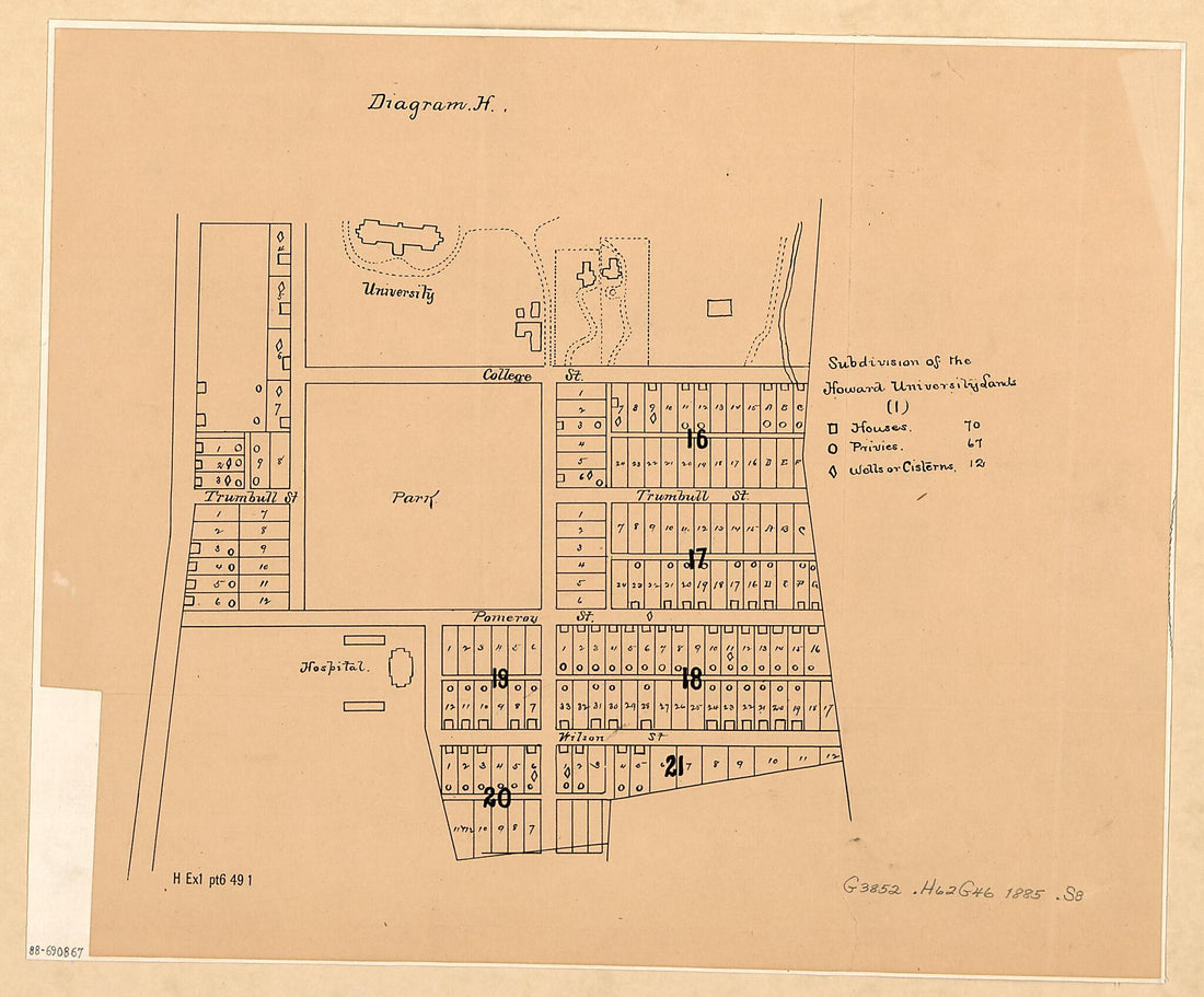 This old map of Subdivision of the Howard University Lands : Washington D.C. from 1885 was created by District of Columbia. Board of Commissioners in 1885