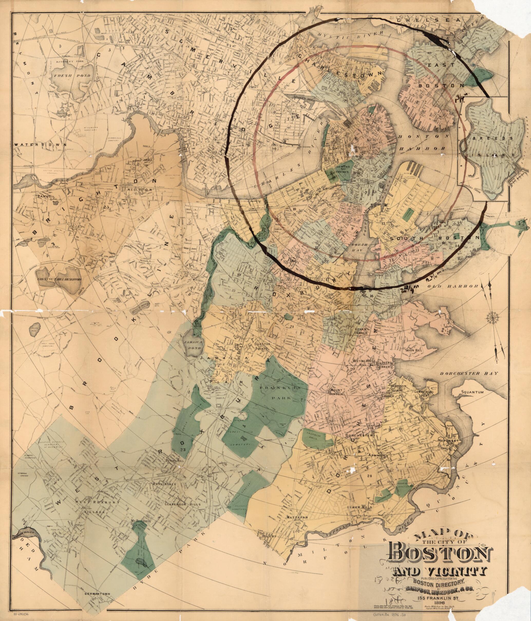 This old map of Map of the City of Boston and Vicinity from 1896 was created by Murdock & Co Sampson in 1896