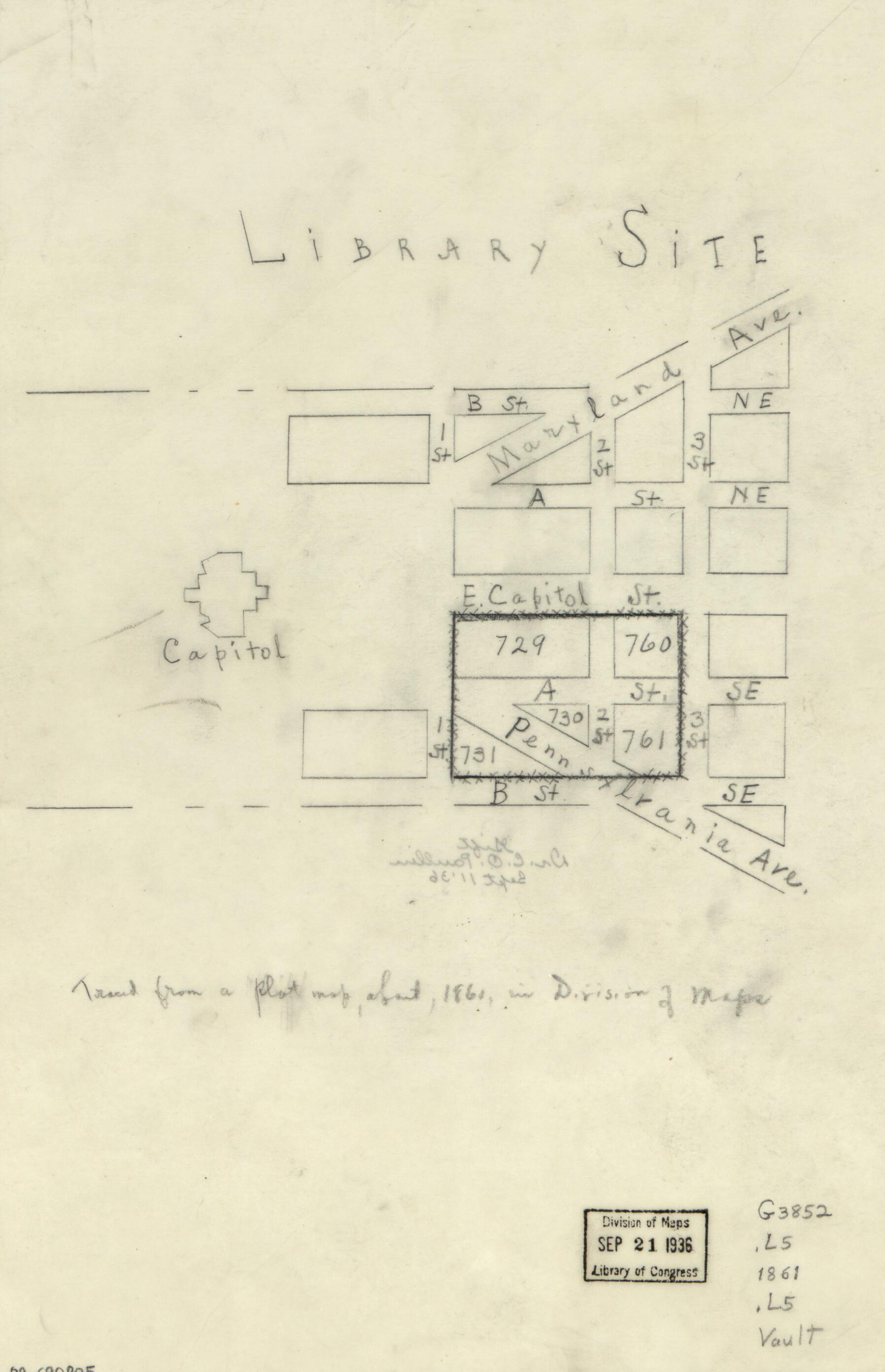 This old map of Library Site : Capitol Hill, Washington D.C. from 1861 was created by in 1861