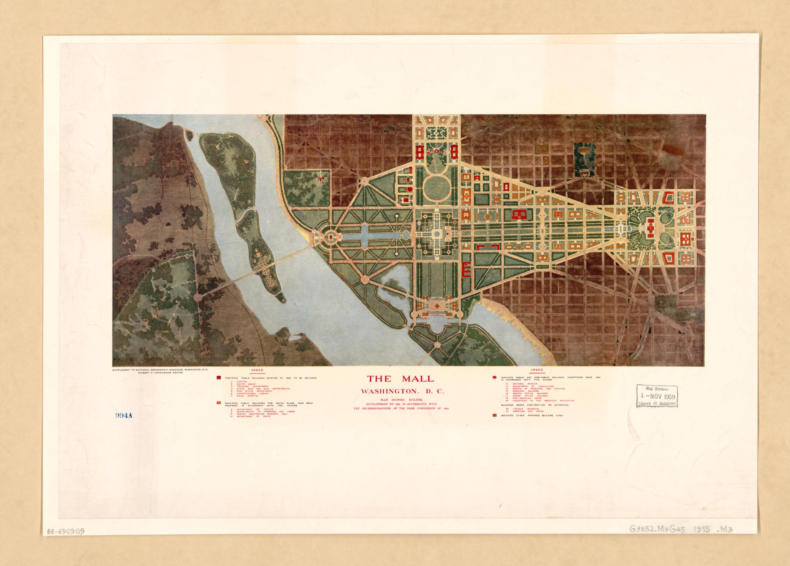 This old map of The Mall, Washington, D.C. : Plan Showing Building Development to from 1915 In Accordance With the Recommendations of the Park Commission of 1901 was created by National Geographic Society (U.S.), United States. Senate Park Commission i