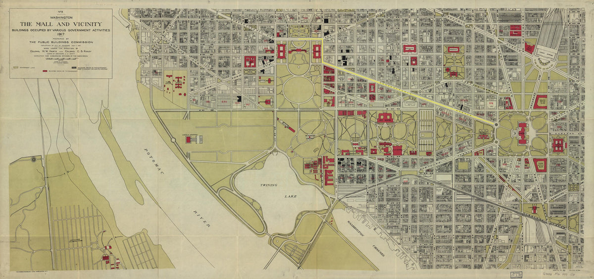 Washington, the Mall and Vicinity, Public Buildings Occupied by Various Government Activities : in 1917 by Relic Map Company