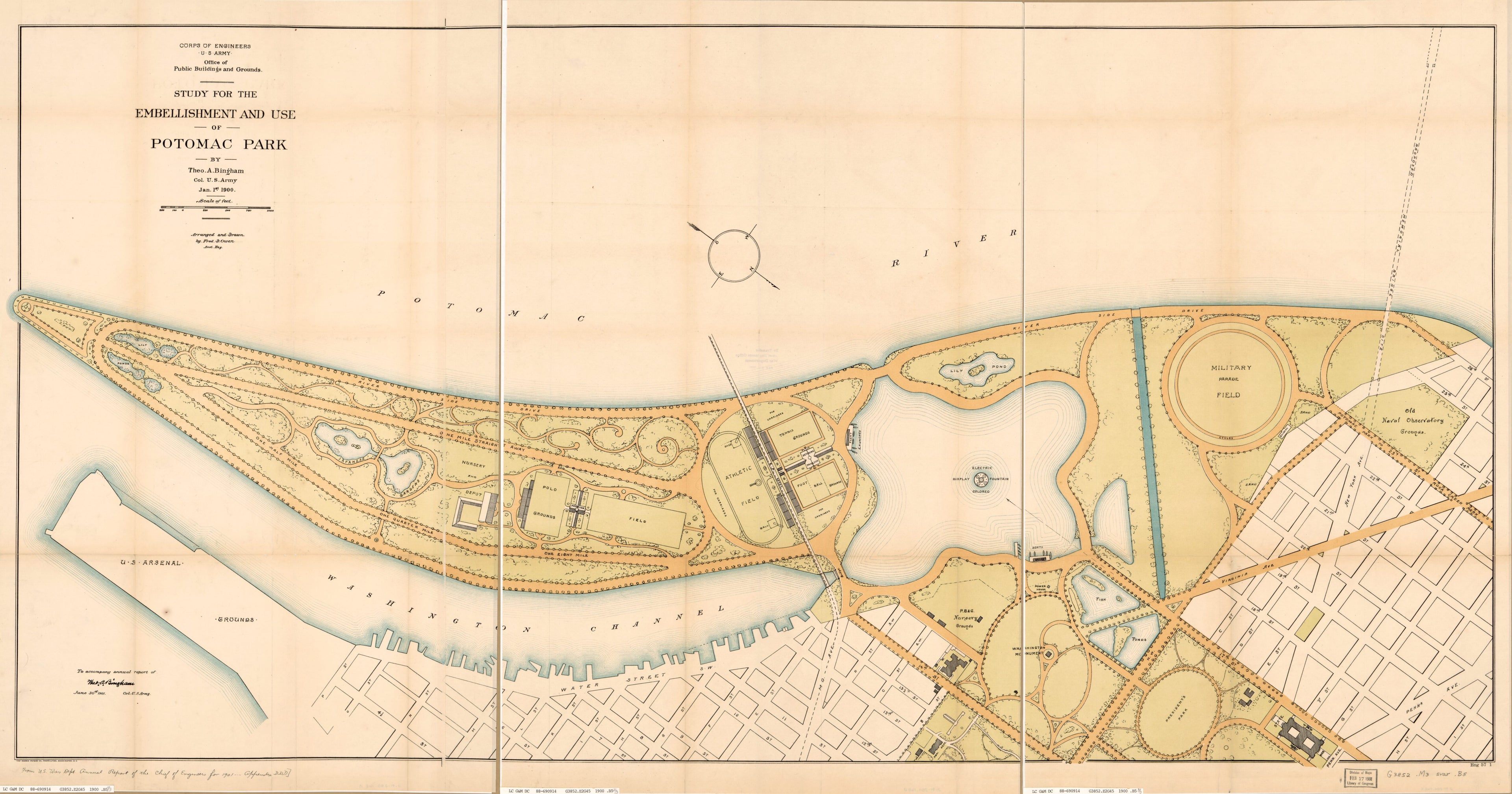 This old map of Study for the Establishment and Use of Potomac Park : Washington D.C. from 1900 was created by Theo. A. (Theodore Alfred) Bingham, F. D. Owen, United States. Army. Corps of Engineers, United States. Office of Public Buildings and Groung