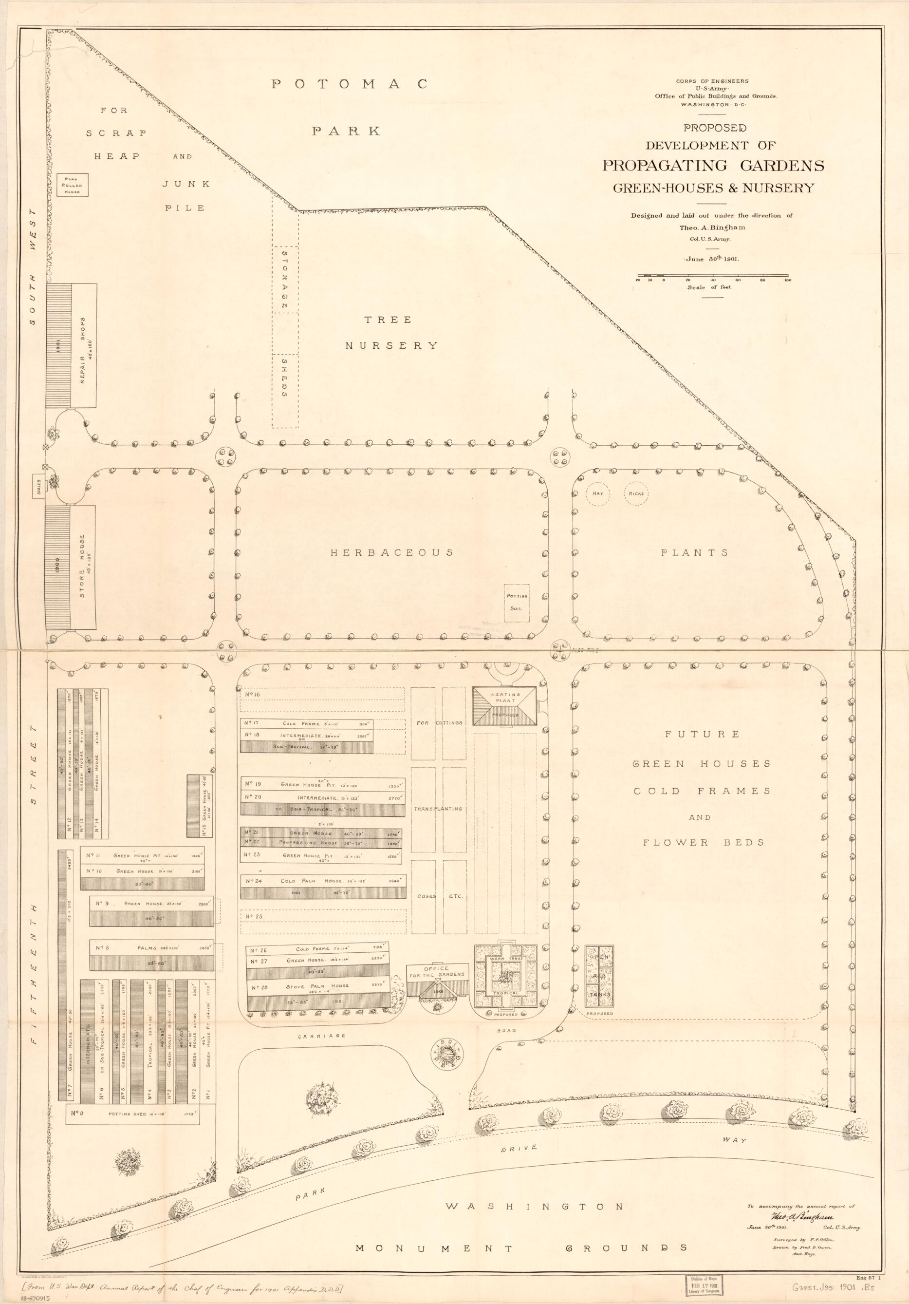 This old map of Houses & Nursery : Washington D.C. from 1901 was created by Theo. A. (Theodore Alfred) Bingham, F. F. Gillen, F. D. Owen, United States. Army. Corps of Engineers, United States. Office of Public Buildings and Grounds in 1901