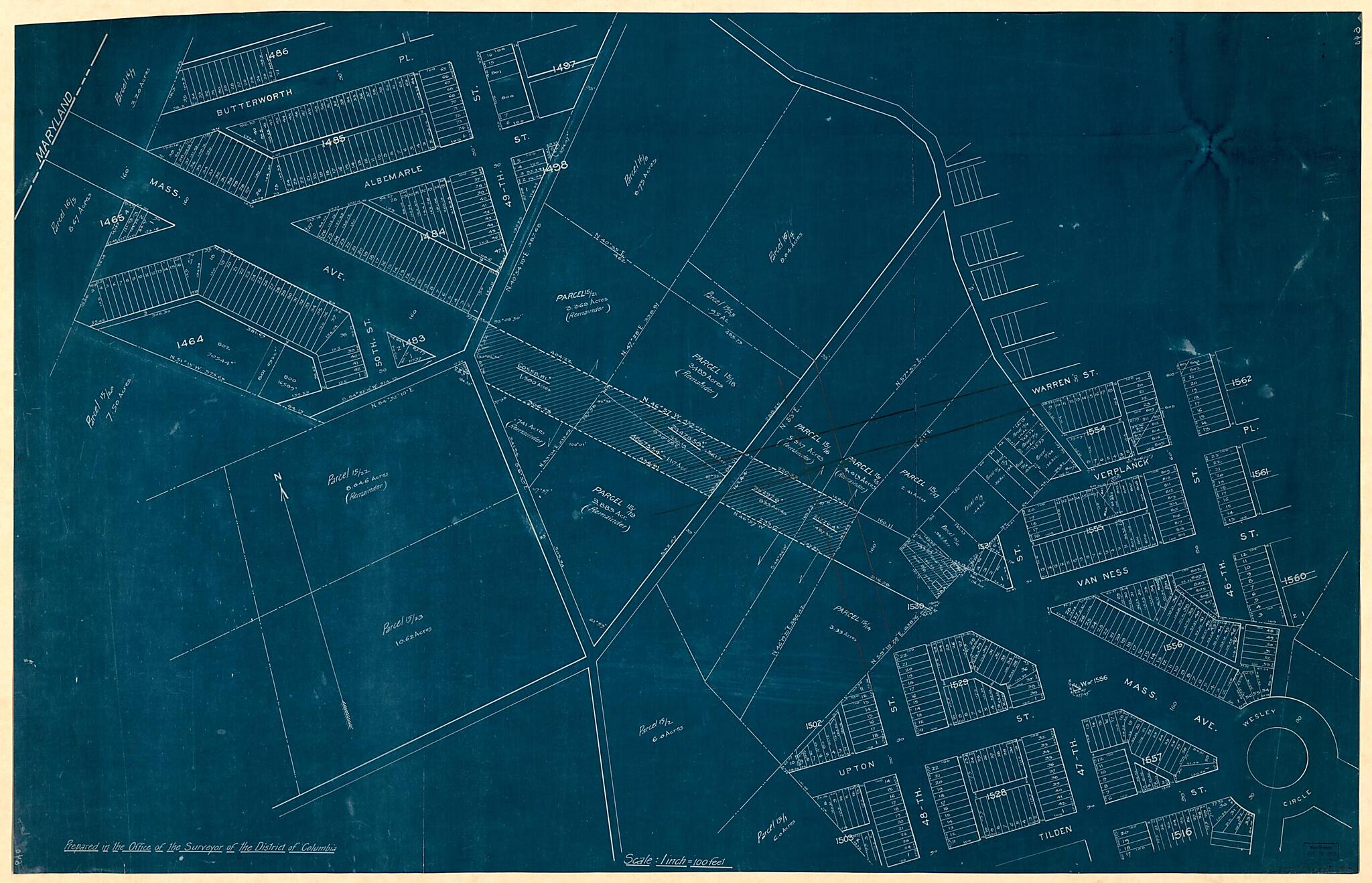 This old map of Cadastral Map of Massachusetts Avenue N.W. and Adjacent Parts of American University Park and Spring Valley, Washington D.C. from 1910 was created by District of Columbia. Office of the Surveyor, Hugh T. (Hugh Thomas) Taggart in 1910