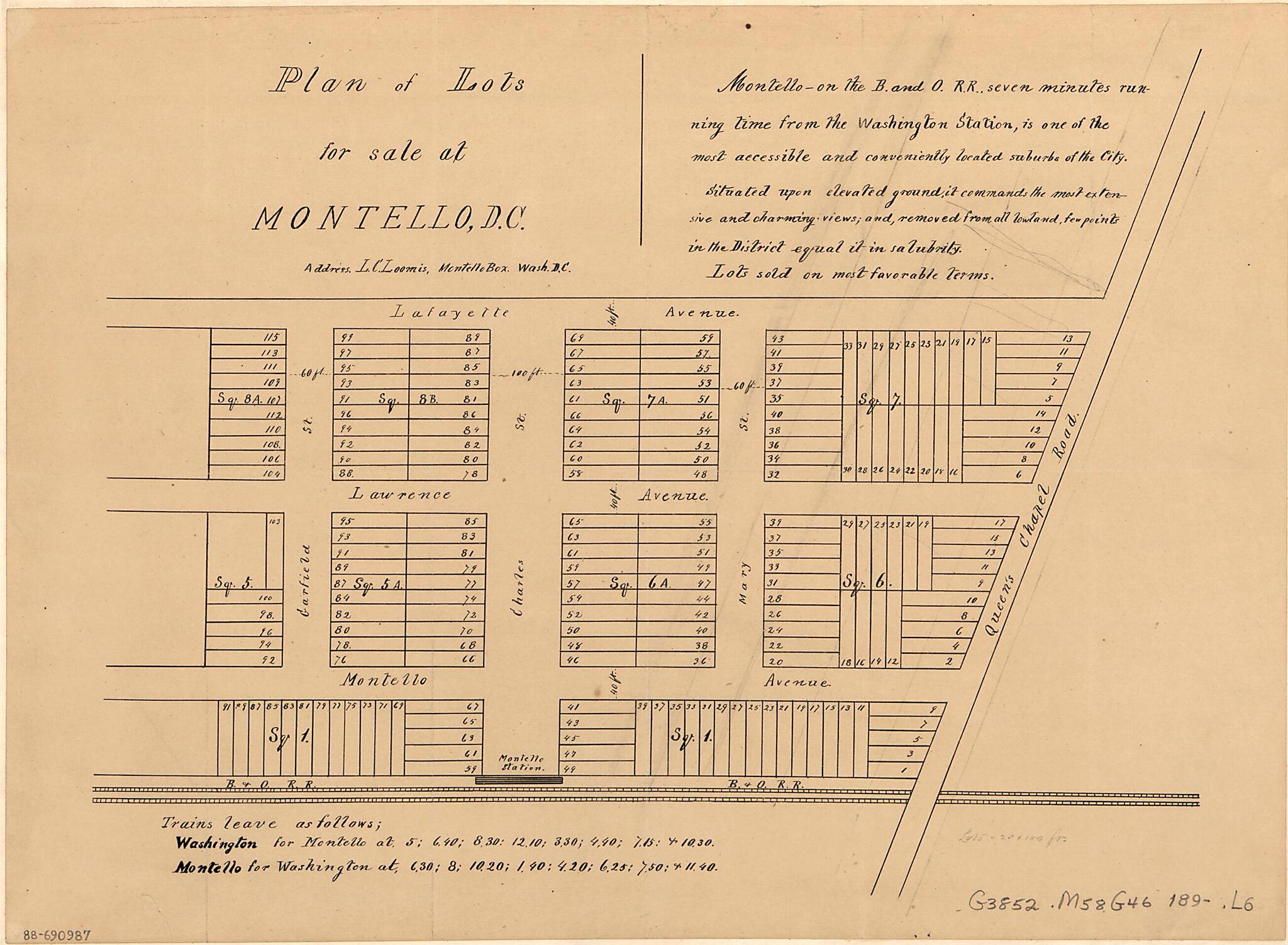 This old map of Plan of Lots for Sale at Montello, D.C from 1890 was created by L. C. Loomis in 1890