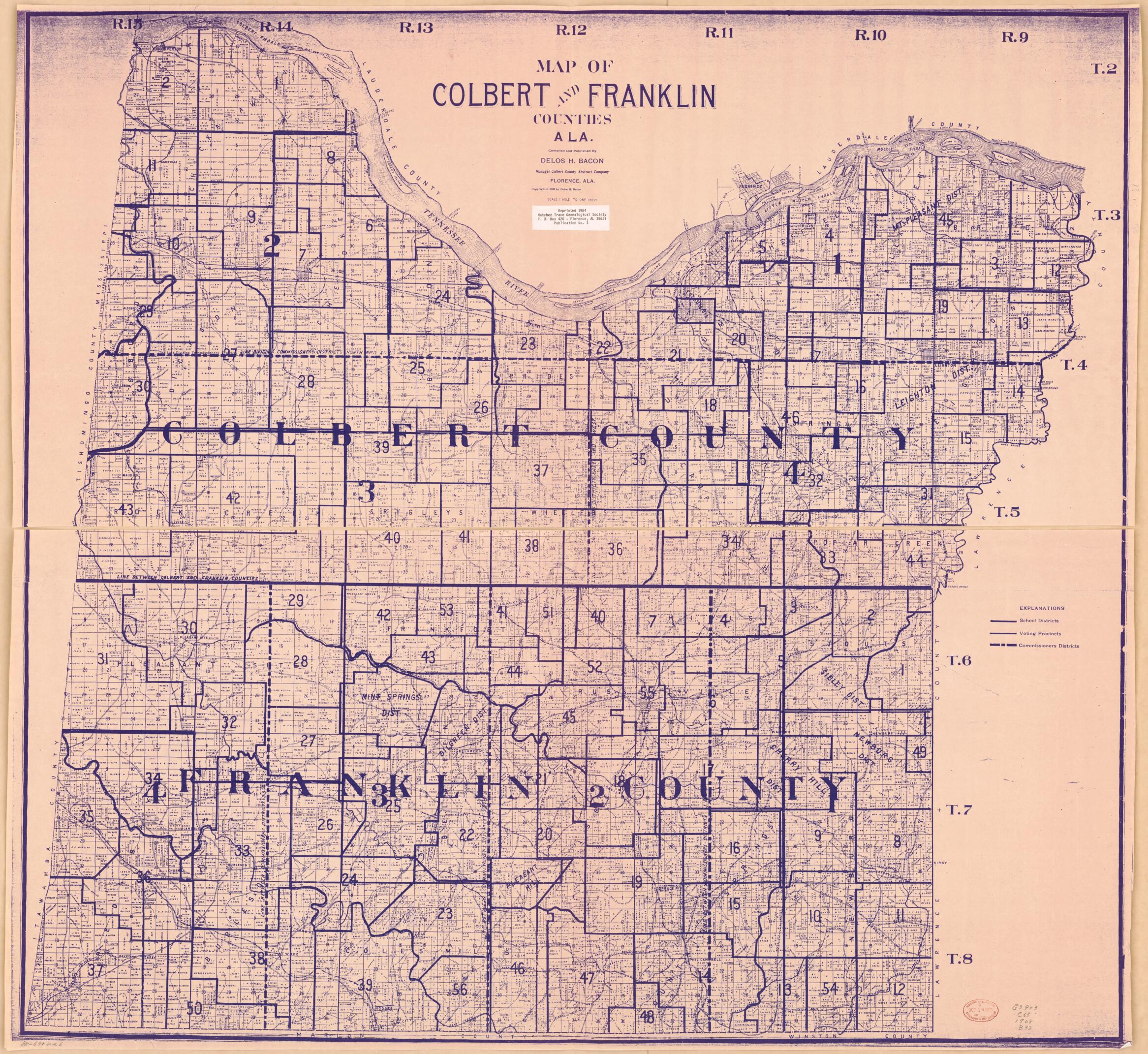 Map of Colbert and Franklin Counties,Alabama in 1908 by Relic Map Company