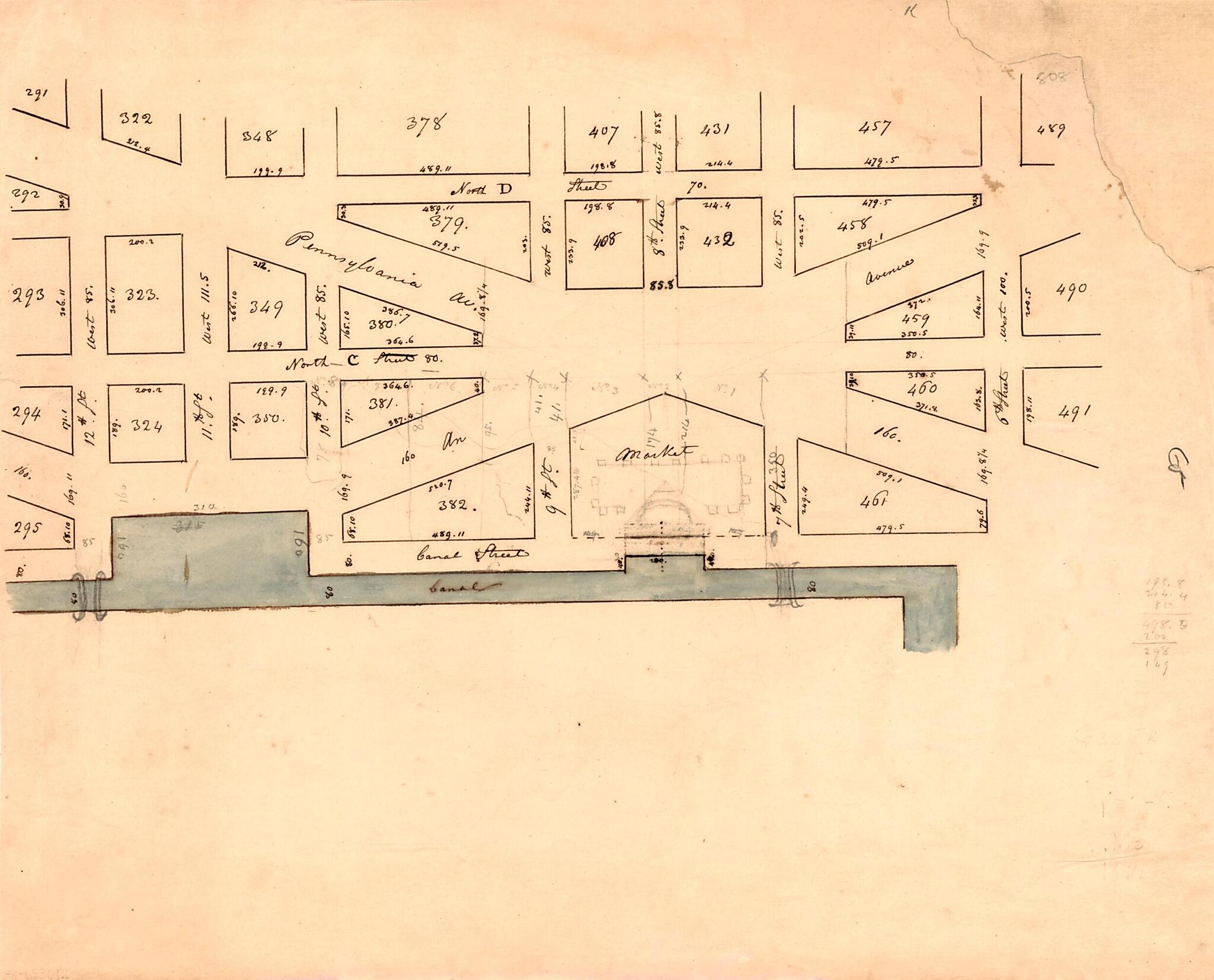 This old map of Map of Part of Pennsylvania Avenue and the Washington Canal In the Vicinity of the Center Market, N.W. Washington D.C. from 1860 was created by in 1860