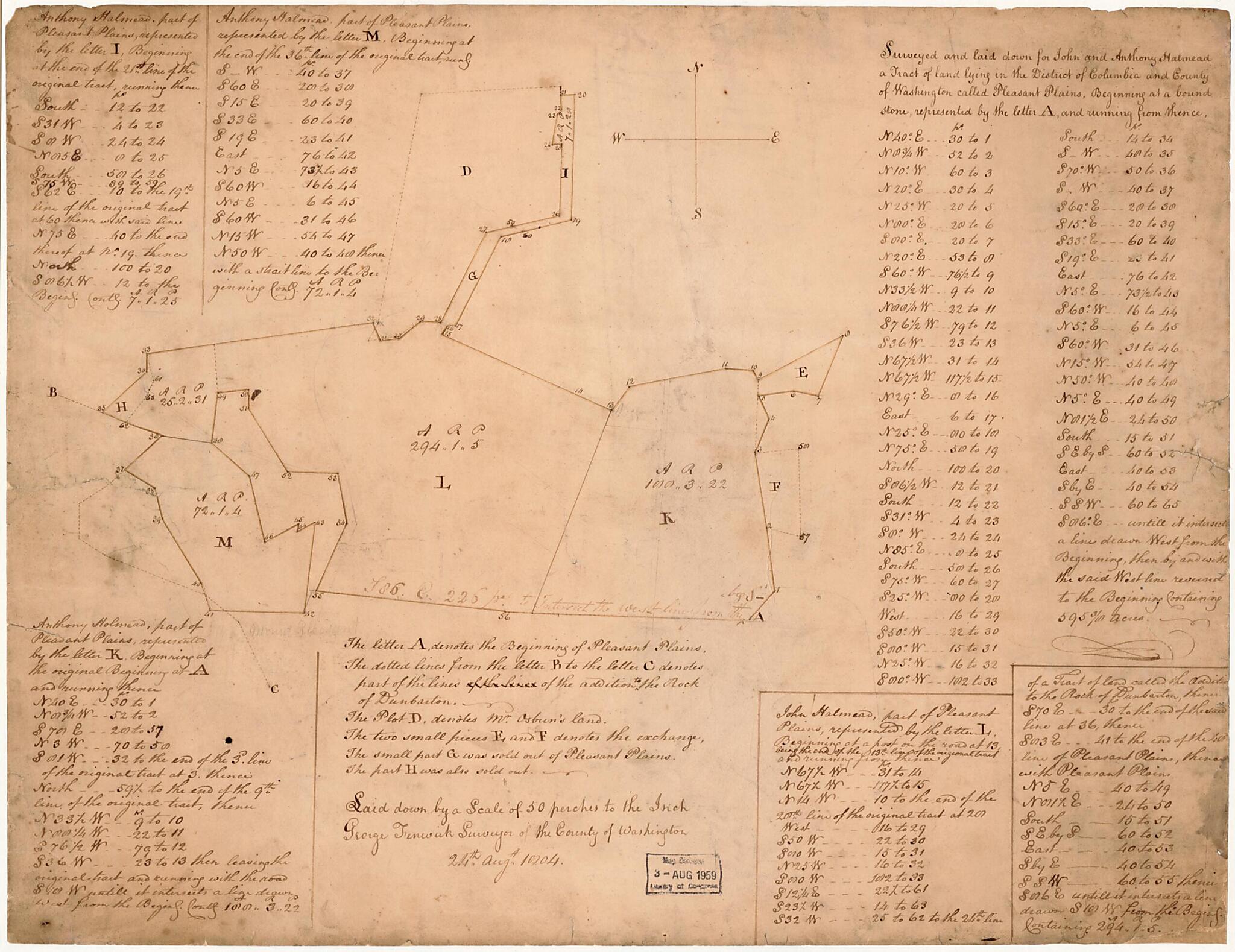 This old map of Cadastral Survey Map of Pleasant Plains, Washington D.C. from 1804 was created by District of Columbia. Office of the Surveyor, George Fenwick in 1804
