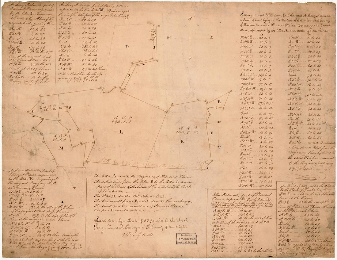 This old map of Cadastral Survey Map of Pleasant Plains, Washington D.C. from 1804 was created by District of Columbia. Office of the Surveyor, George Fenwick in 1804