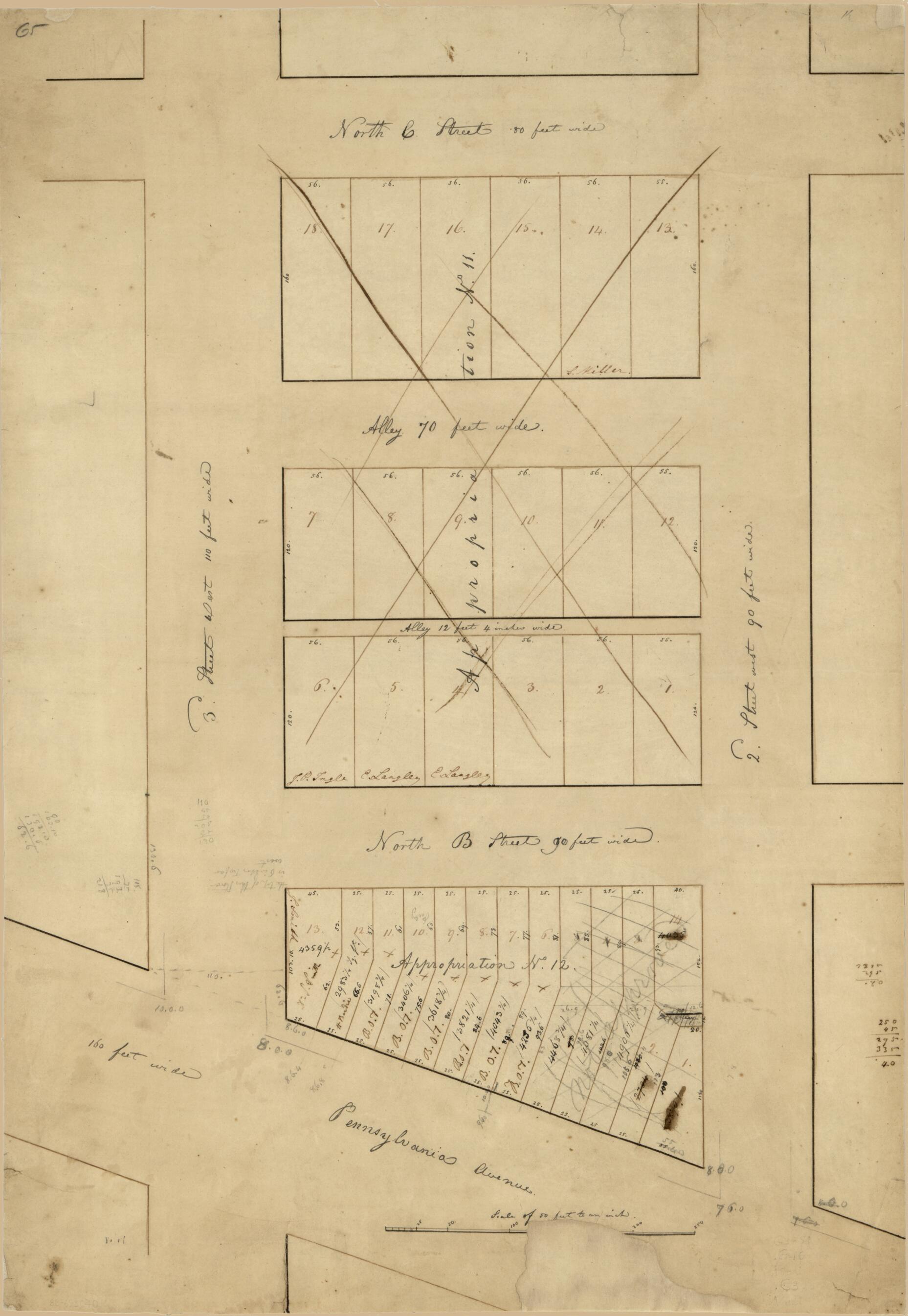 This old map of Cadastral Map of Areas Designated Appropriation No. 11 and Appropriation No. 12, Washington D.C. from 1800 was created by in 1800