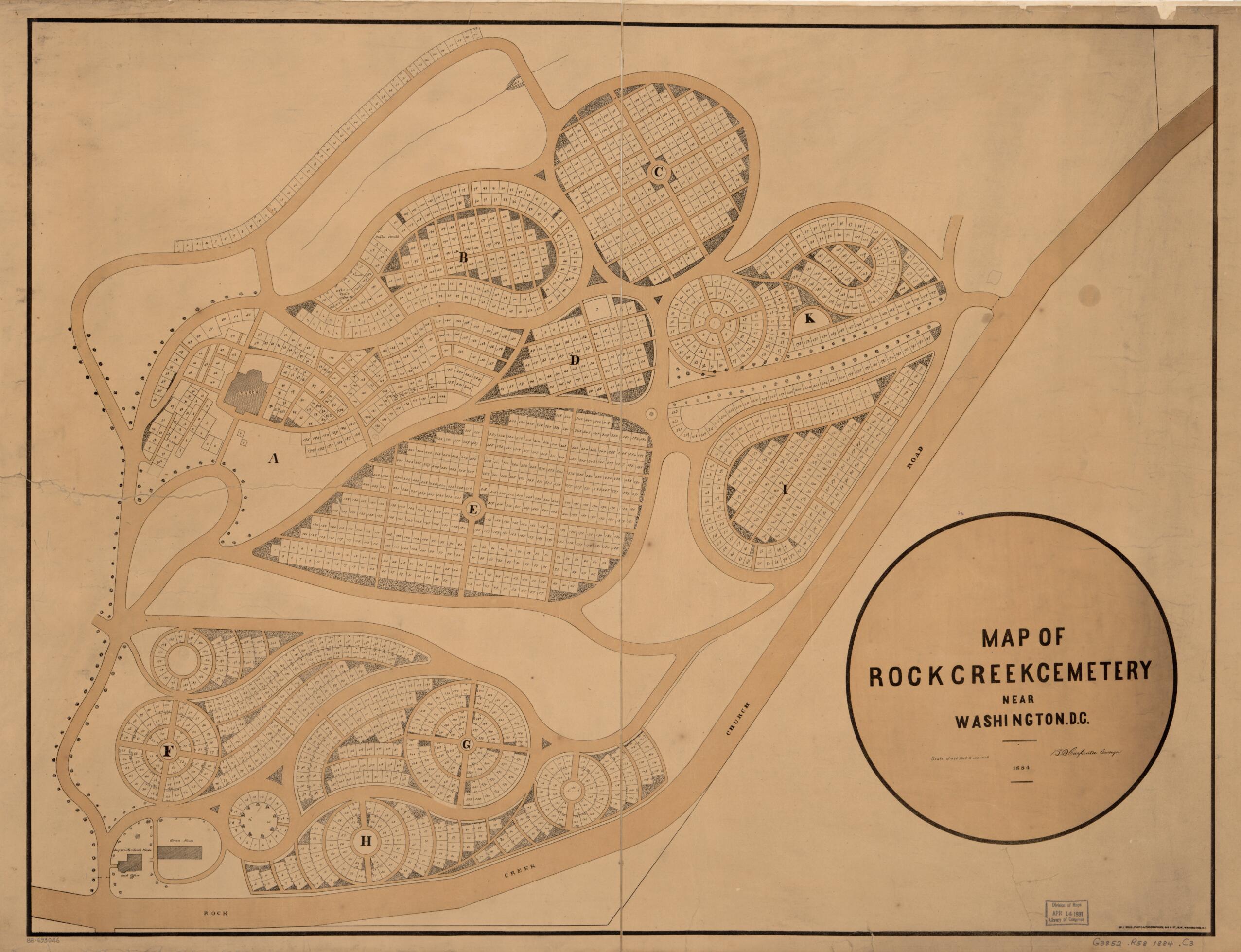 This old map of Map of Rock Creek Cemetery Near Washington, D.C from 1884 was created by Carpenter B. D. (Benjamin D.) in 1884