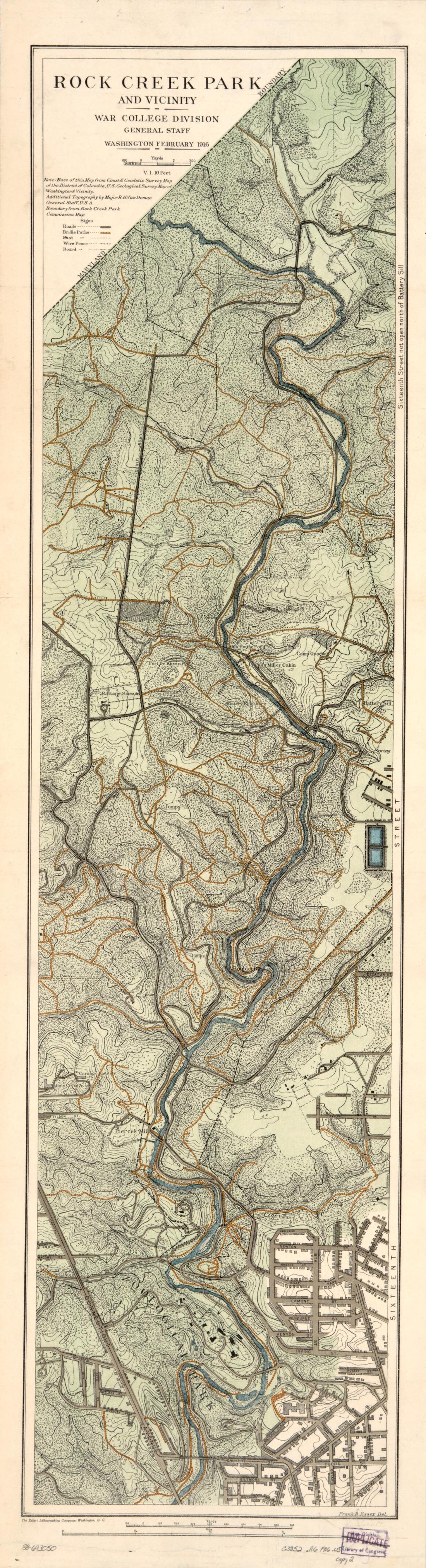 This old map of Rock Creek Park and Vicinity : Washington D.C. from 1916 was created by Frank B. Essex, United States. War Department. General Staff. War College Division, Ralph H. Van Deman in 1916