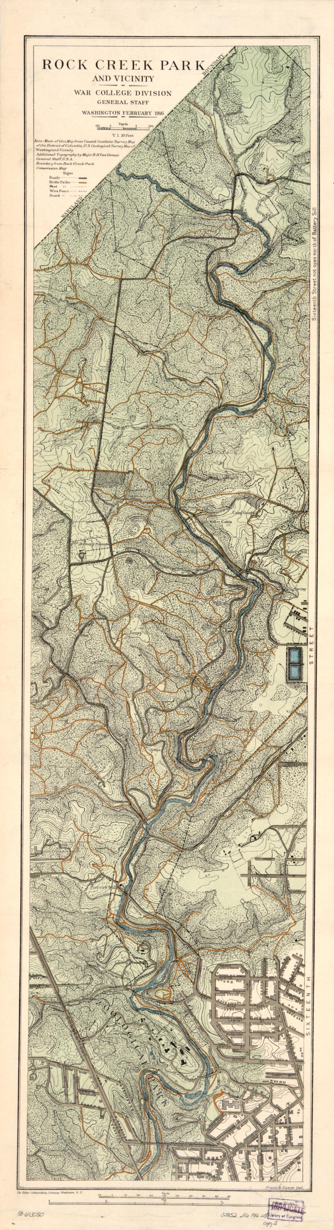 This old map of Rock Creek Park and Vicinity : Washington D.C. from 1916 was created by Frank B. Essex, United States. War Department. General Staff. War College Division, Ralph H. Van Deman in 1916