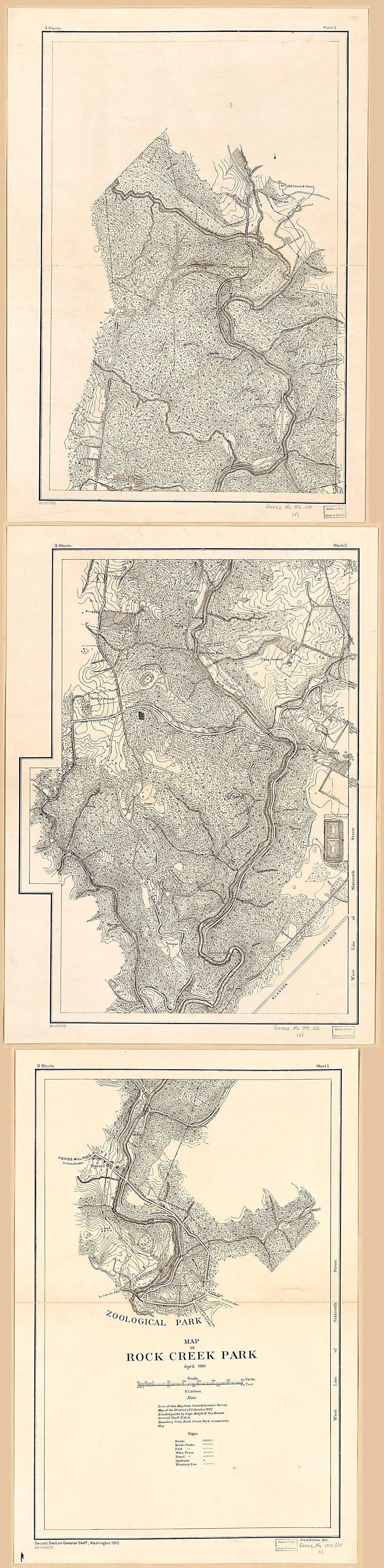 This old map of Map of Rock Creek Park : April from 1910 : Washi was created by Frank B. Essex, United States. Department of the Army. General Staff. Second Section, Ralph H. Van Deman in 1910