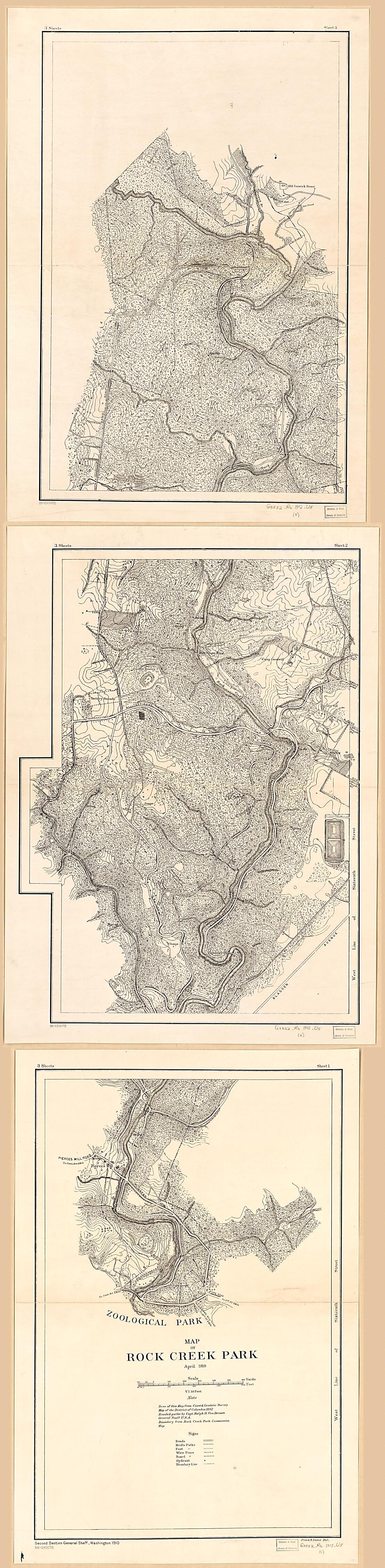 This old map of Map of Rock Creek Park : April from 1910 : Washi was created by Frank B. Essex, United States. Department of the Army. General Staff. Second Section, Ralph H. Van Deman in 1910