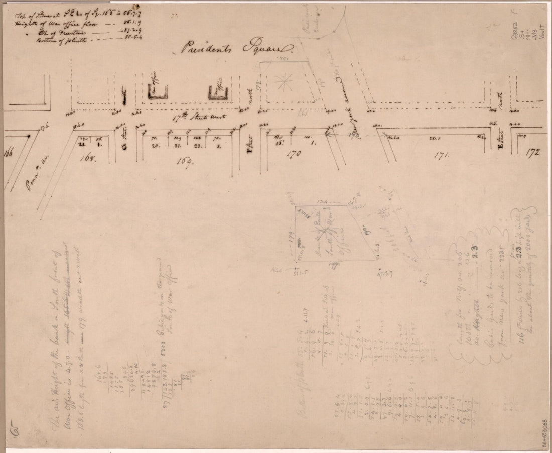 This old map of Manuscript Map of Seventeenth Street N.W. Between E Street and Pennsylvania Avenue, Washington D.C. from 1800 was created by in 1800