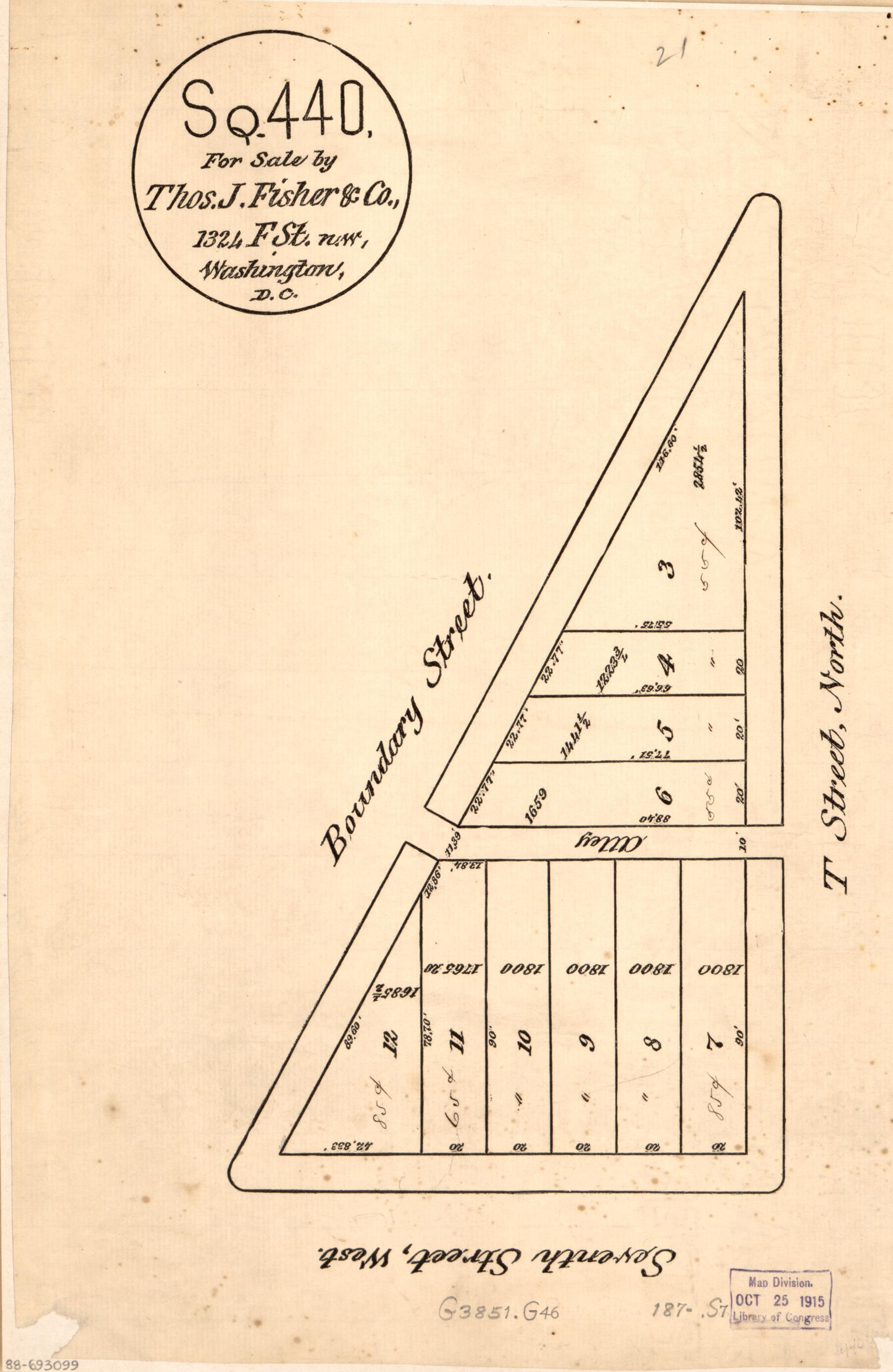 This old map of Sq. 440, for Sale by Thos. J. Fisher & Co. : 1324 F. St. N.W., Washington, D.C from 1870 was created by Thos. J. Fisher and Co in 1870
