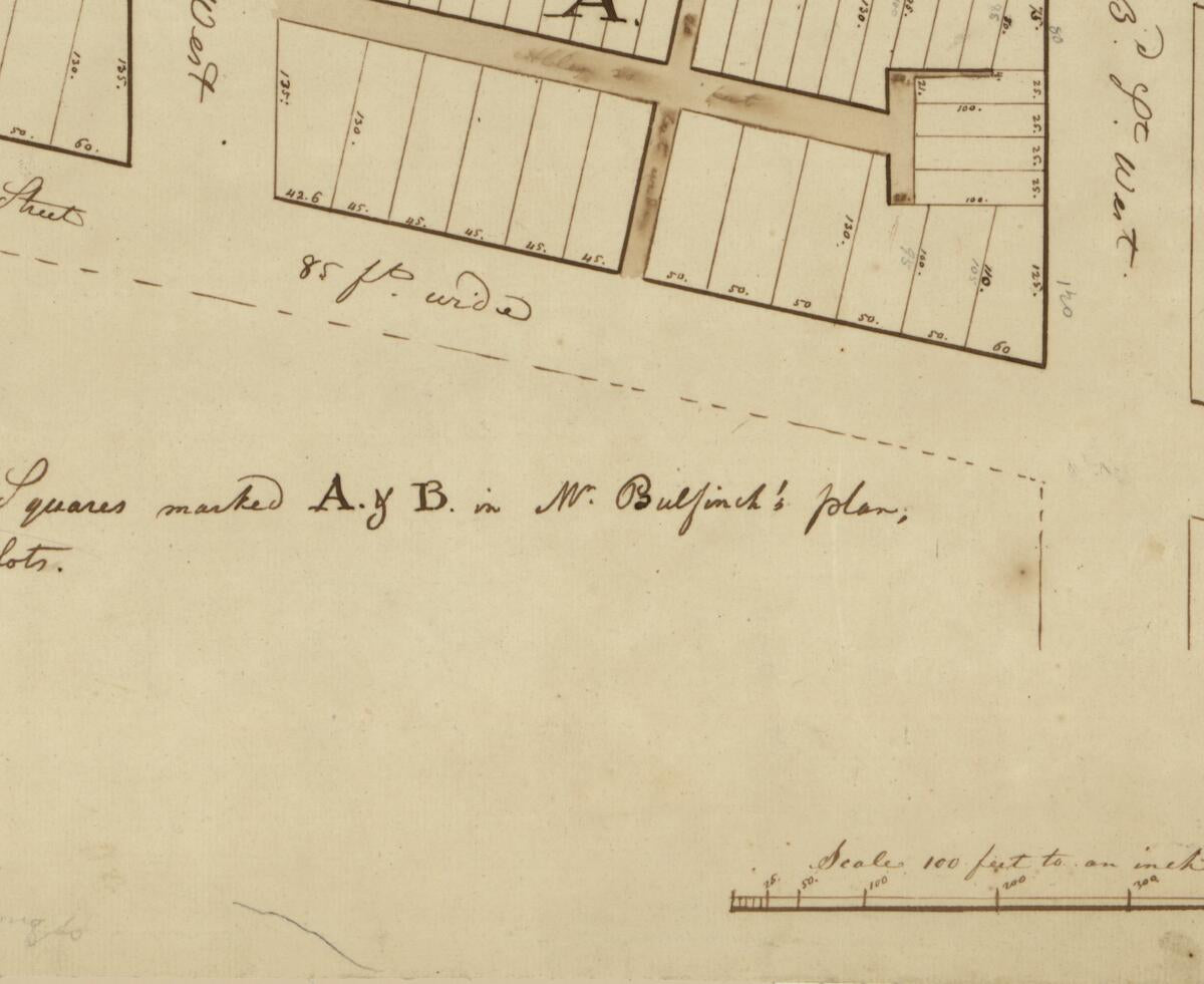 This old map of Plan of Squares Marked A. & B. In Mr. Bulfinch&