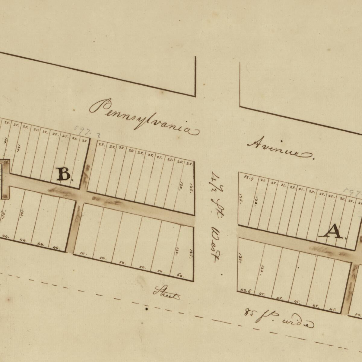 This old map of Plan of Squares Marked A. & B. In Mr. Bulfinch&