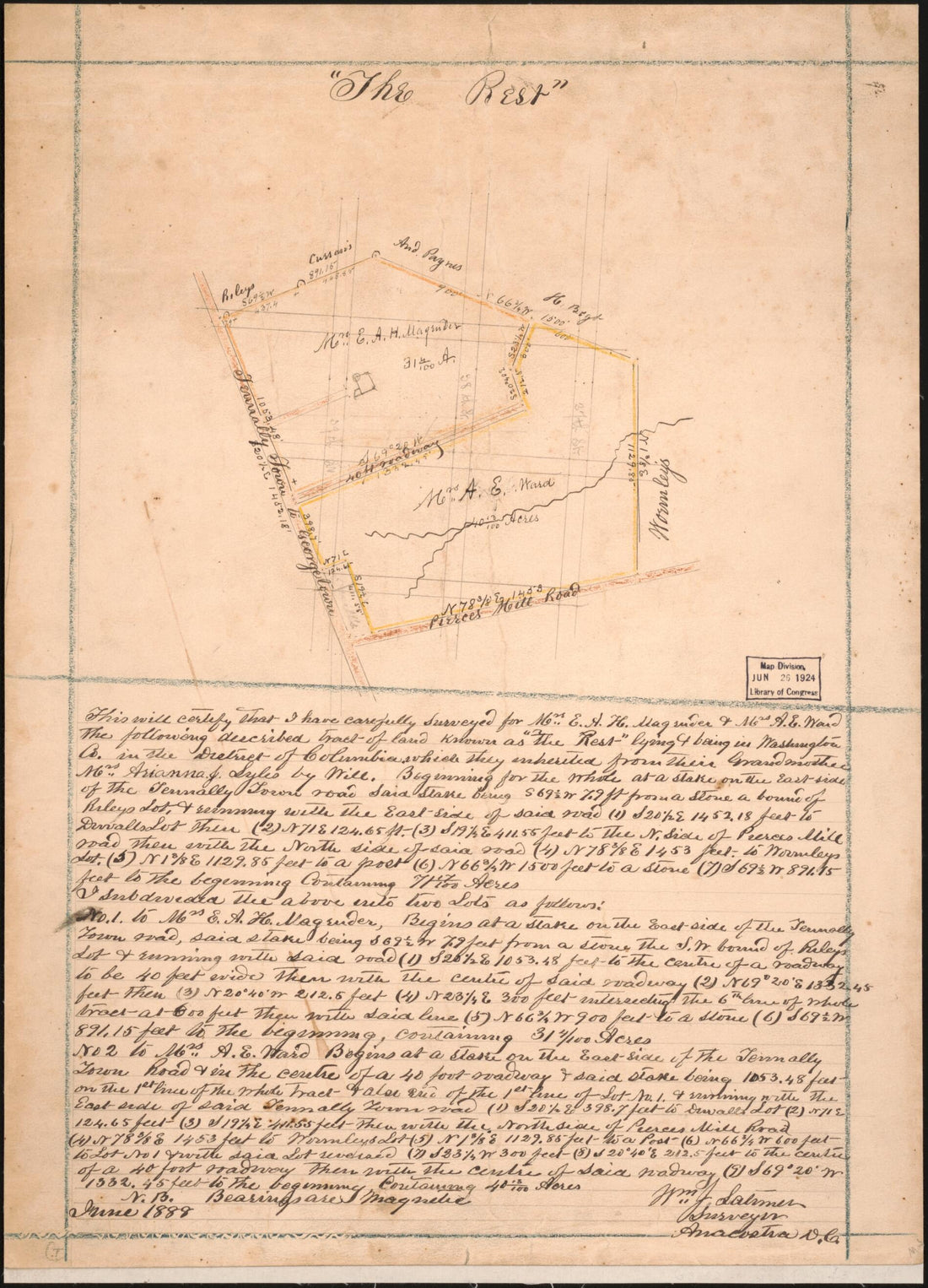 This old map of The Rest : part of Tenleytown, Washington D.C. from 1888 was created by Wm. J. (William J.) Latimer in 1888