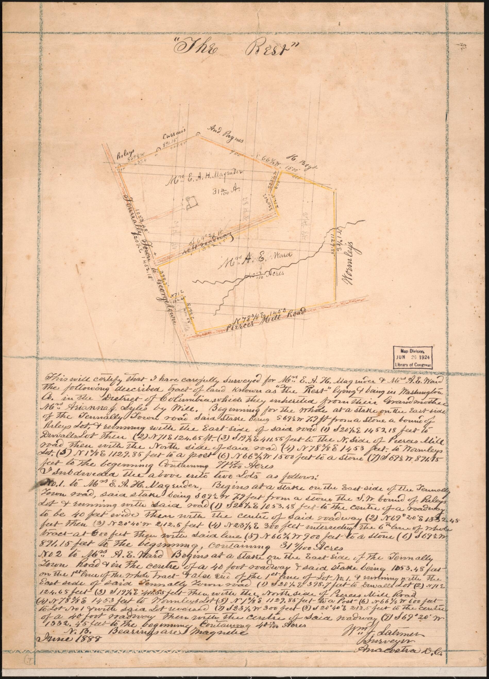 This old map of The Rest : part of Tenleytown, Washington D.C. from 1888 was created by Wm. J. (William J.) Latimer in 1888